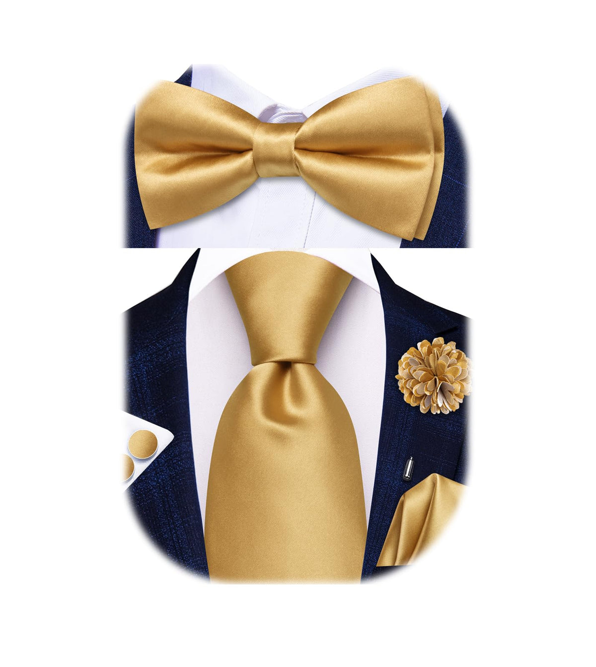 5Pcs Mens Solid Tie Satin Bowtie Lapel Pin Handkerchief Cufflink