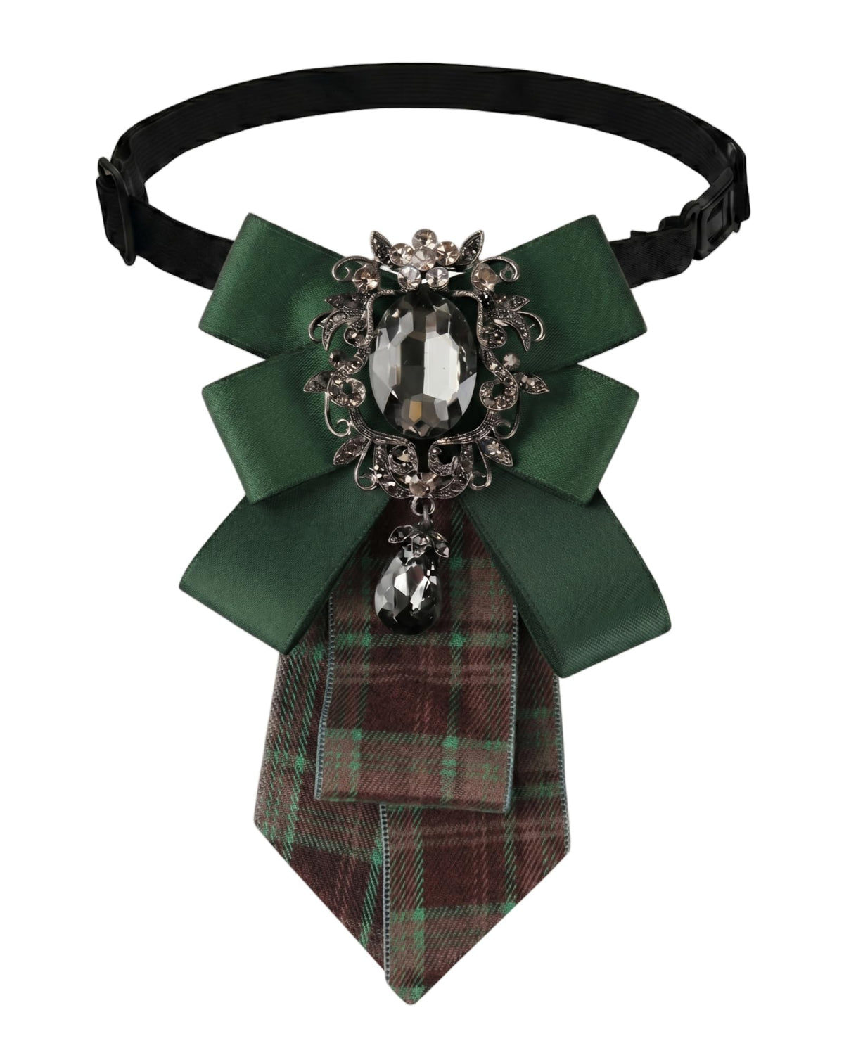 Bow Ties for Women Vintage, Adjustable Rhinestone Neck Tie with Big Crystal, Striped Pre-Tied Necktie for School