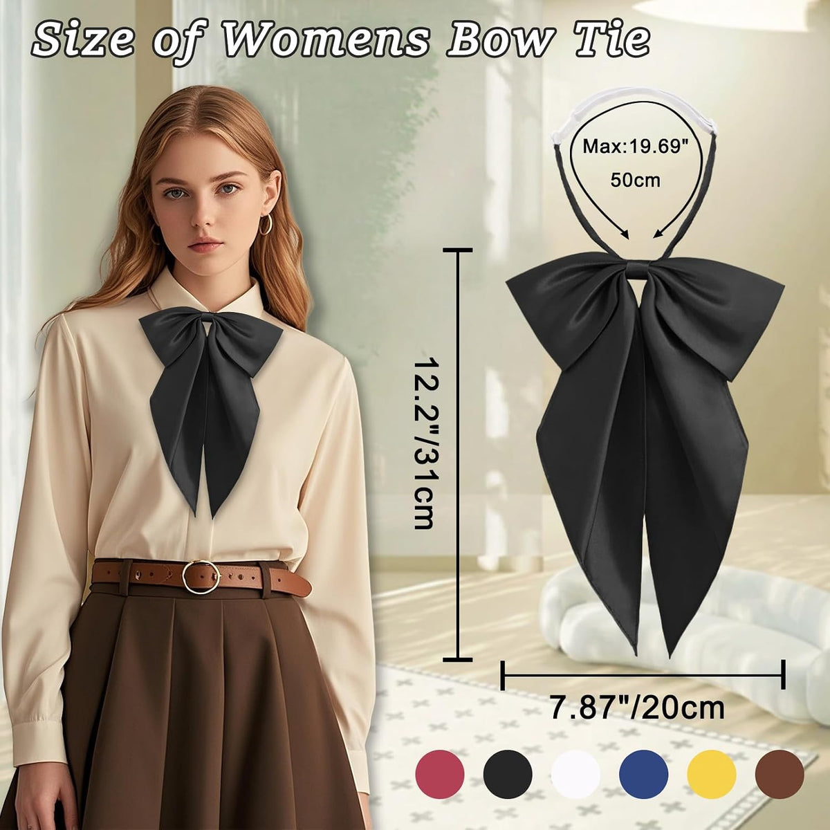 Satin Bow Ties for Women Men, Adjustable Big Womens Bowtie Pre-tied Large Bowties Cosplay Party Date Casual