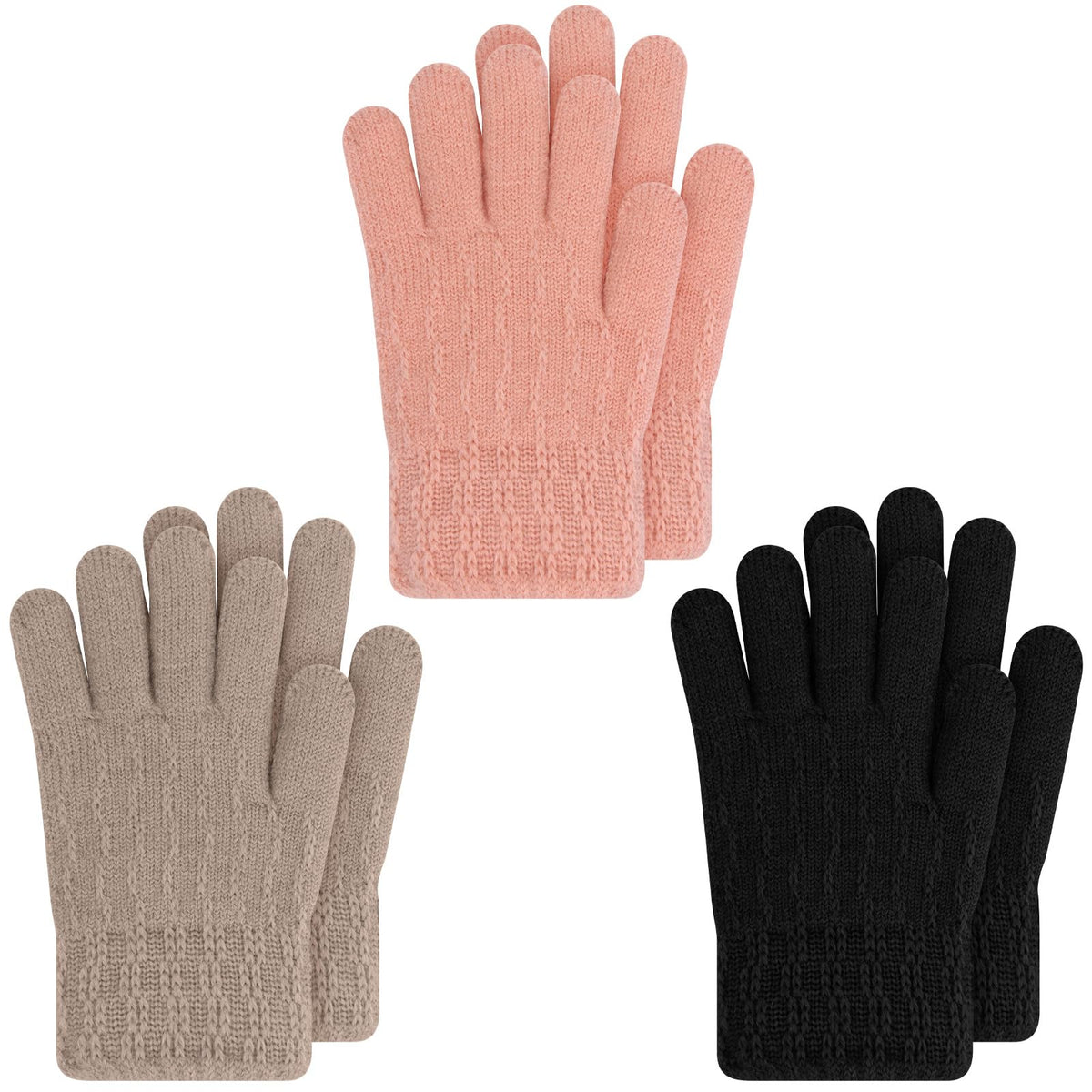 Kids Winter Gloves for Boys Girls, 3 Pairs Children Warm Wool Lined Gloves Toddler Thermal Knitted Mittens