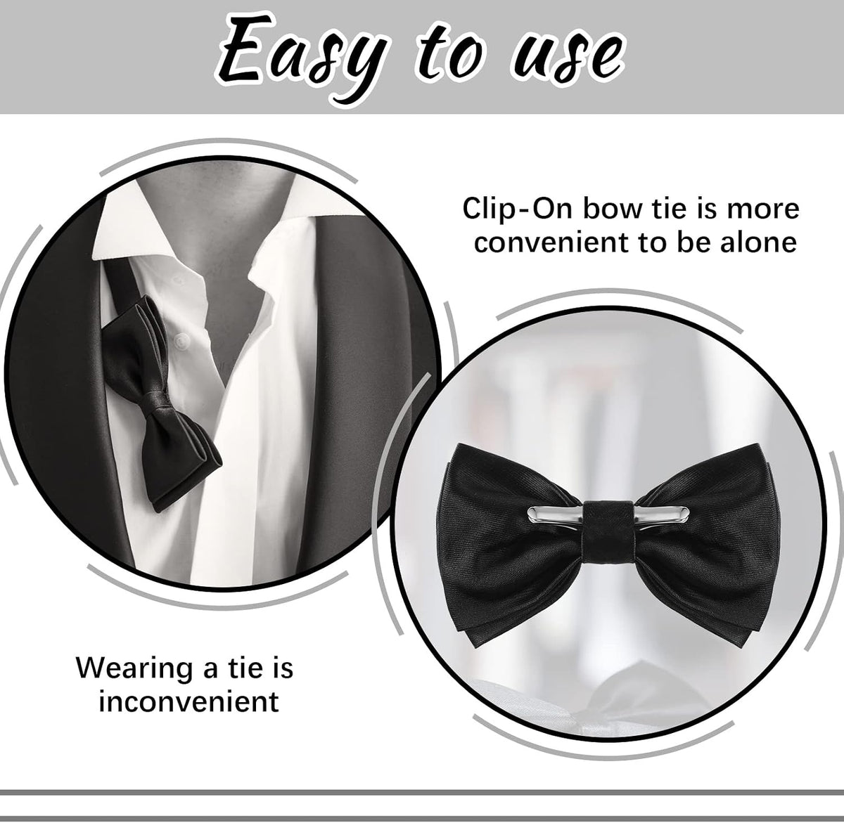 Geyoga 2 Packs Clip on Bow Ties for Men Solid Wedding