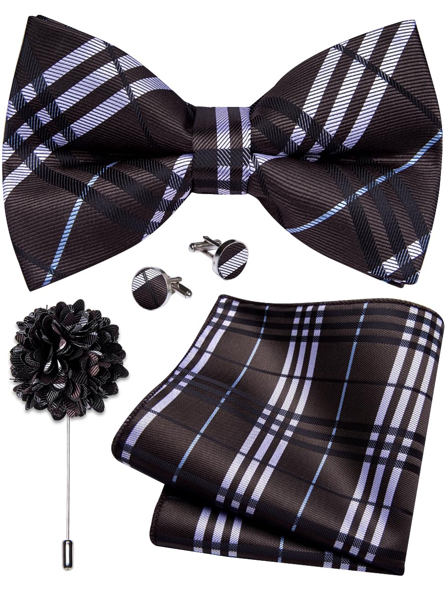 YourTies Silk Bow Ties for Men Pre-Tied Adjustable Paisley Bowtie Set