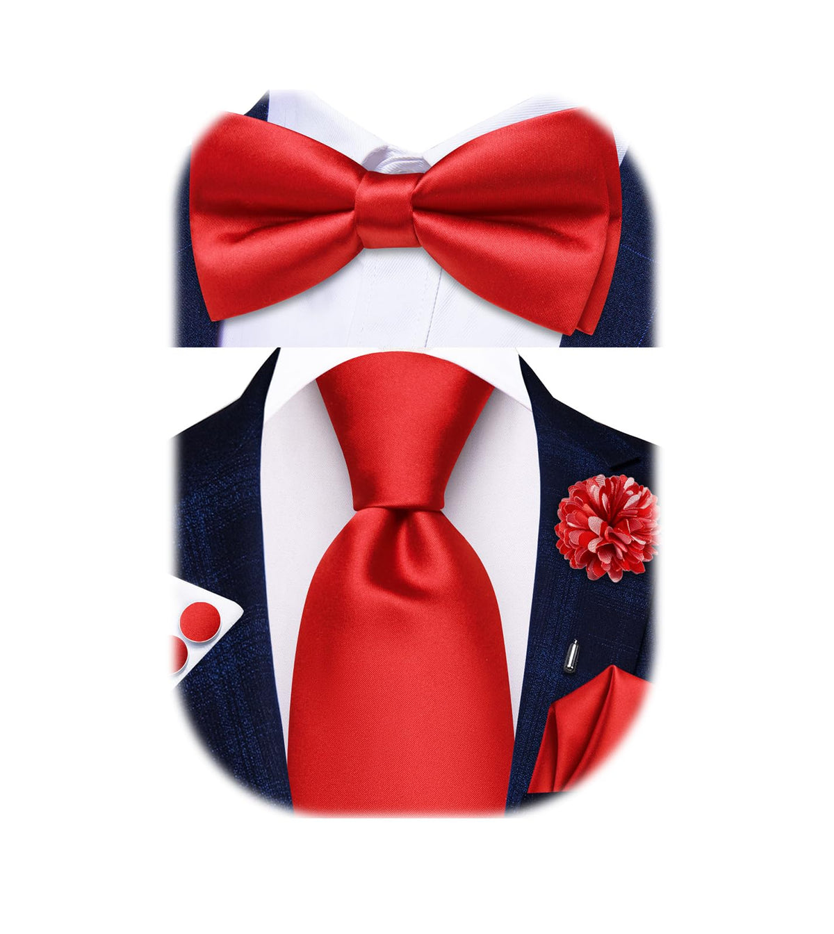 5Pcs Mens Solid Tie Satin Bowtie Lapel Pin Handkerchief Cufflink