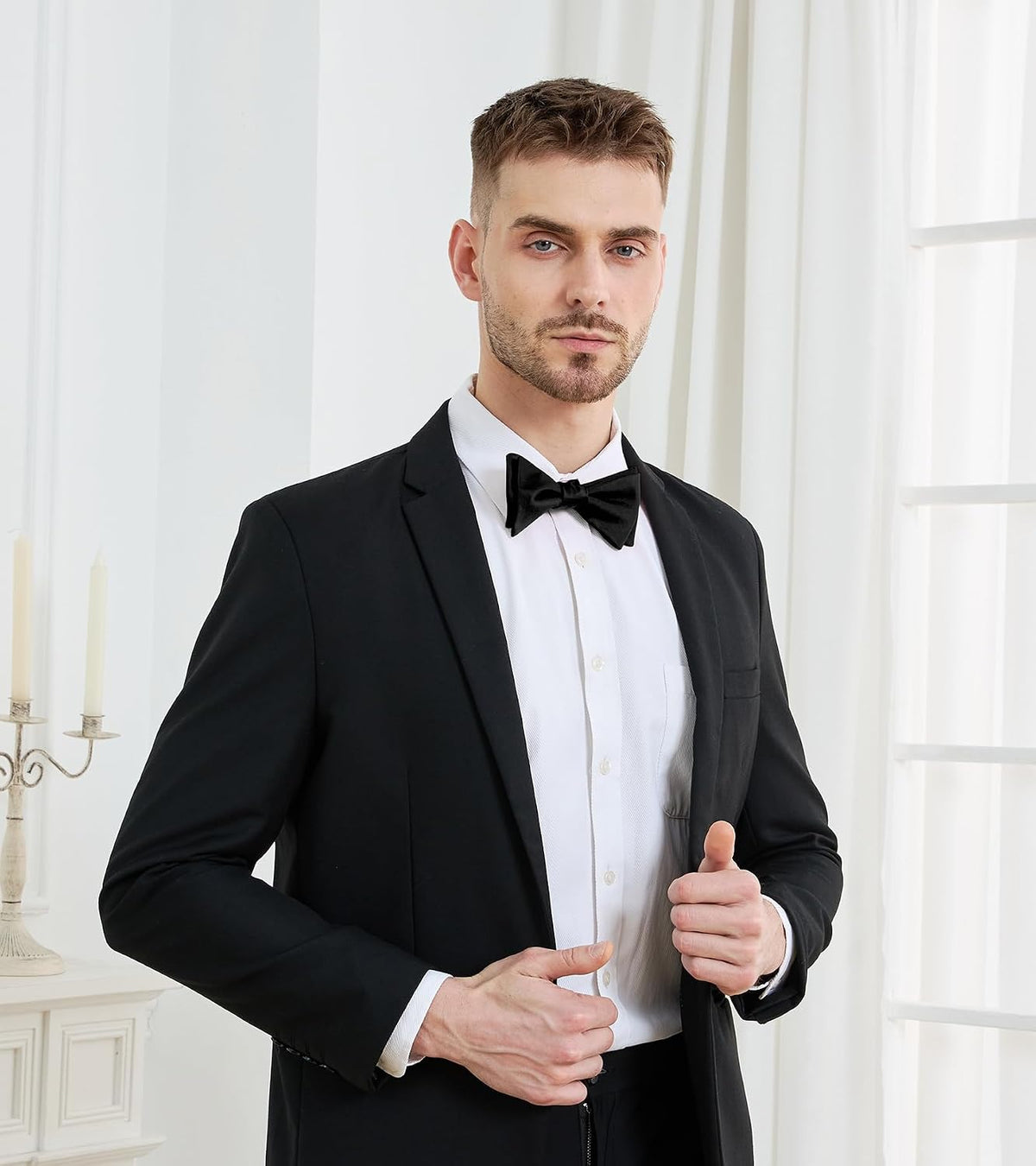 PenSee Mens Solid Bowtie Woven Self Tie Bow Ties Tuxedo & Wedding Bowties
