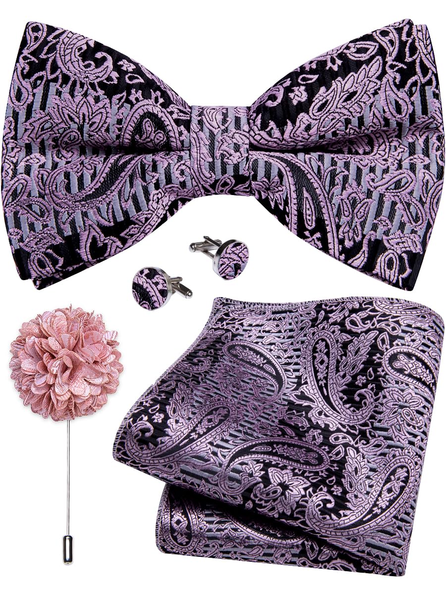 YourTies Silk Bow Ties for Men Pre-Tied Adjustable Paisley Bowtie Set