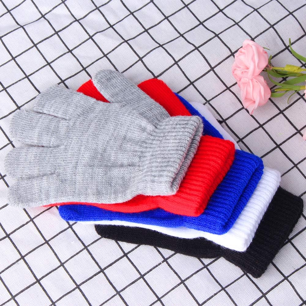 ONESING 3-24 Pairs Winter Knit Gloves for Kids - White Finger Gloves for Boys and Girls