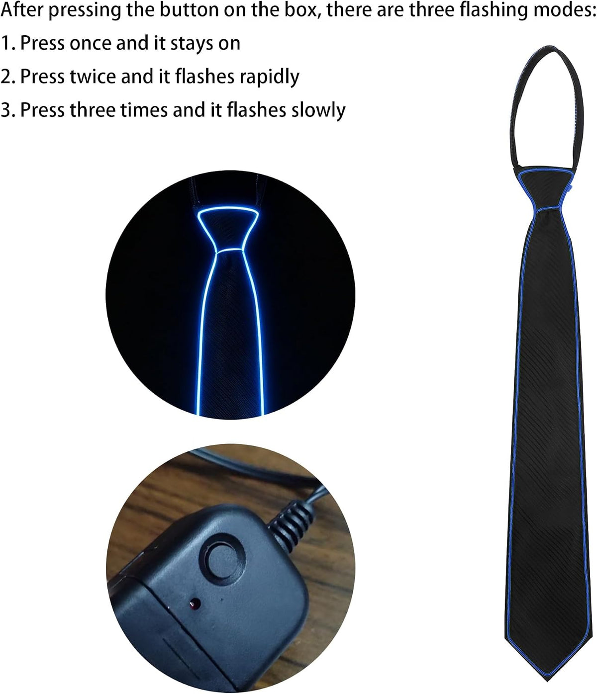 TINAYAUE Light Up Tie, LED Neon Glowing Necktie Bow Ties for Men Women Glow in The Dark Halloween Party Festival Rave Costume