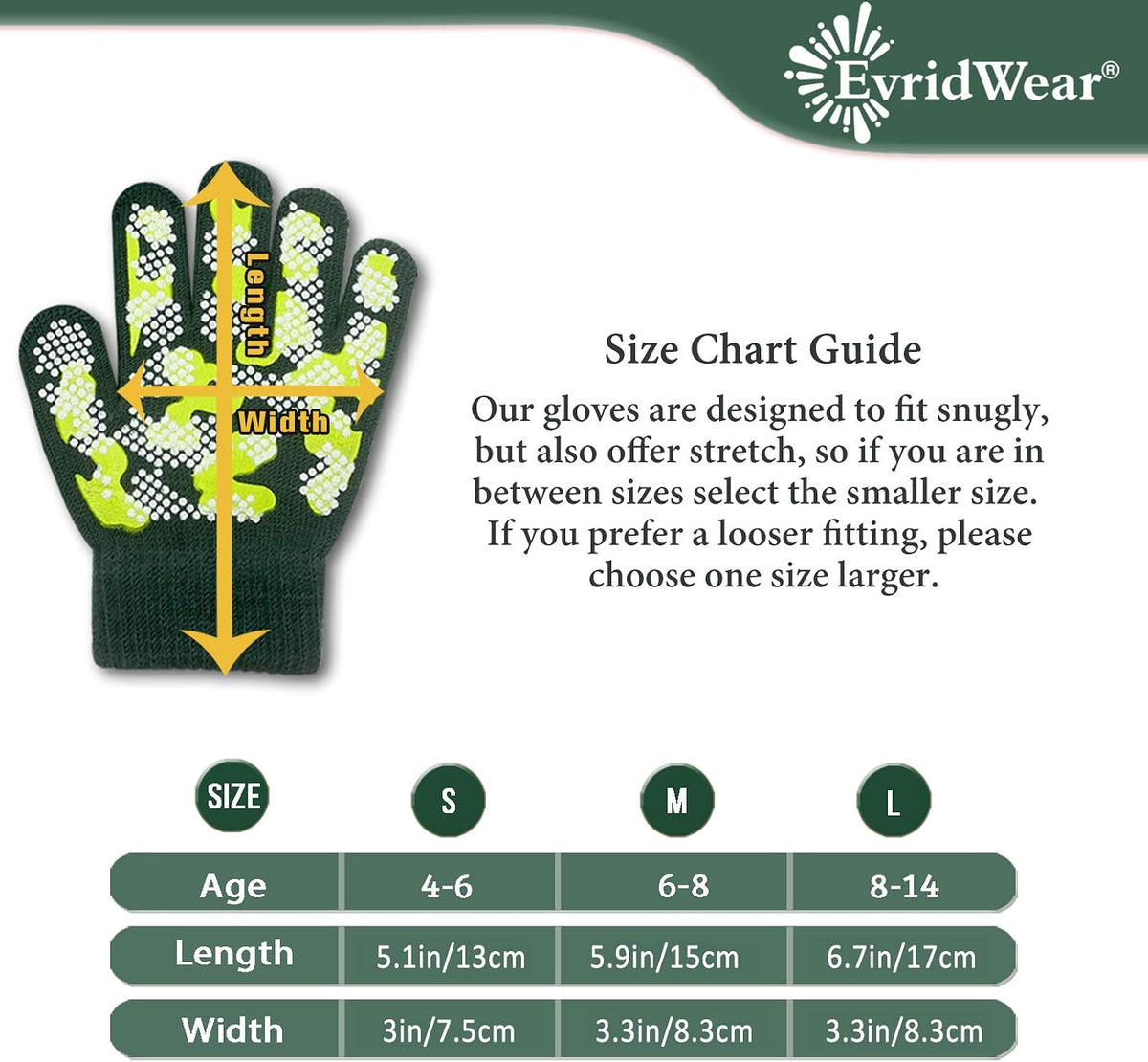 Evridwear Boys Girls Magic Stretch Gripper Gloves 3 Pair Pack Assortment, Kids One Size Winter Warm Gloves Children