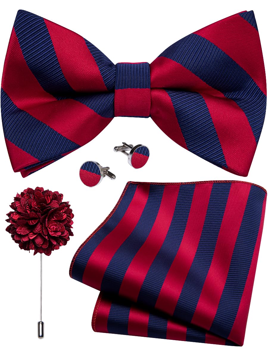 YourTies Silk Bow Ties for Men Pre-Tied Adjustable Paisley Bowtie Set