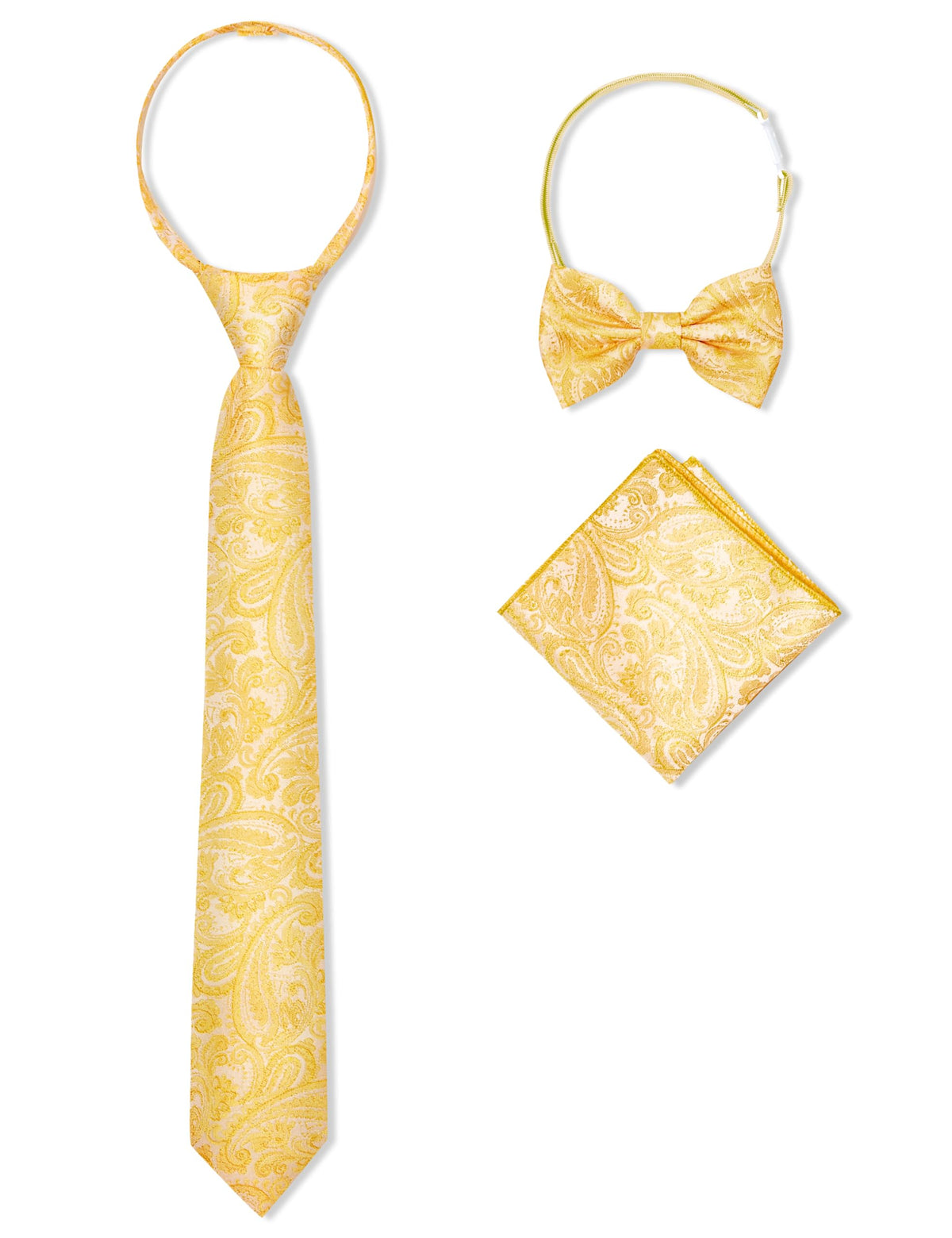 Boys Pre-tied Zipper Tie Elastic Strap Bowtie and Pocket Square 3-piece For Age 1-16 Years With Gift Box