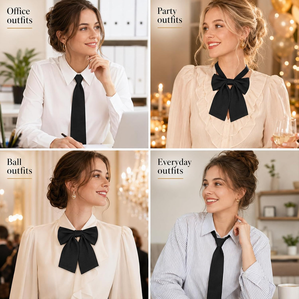 Xthrotsenk 2 PCS Bow Tie for Women Black Womens Bow Tie Neck Ties Pre-tied Adjustable Bowties for Woman Accessories Shirt Formal Attire