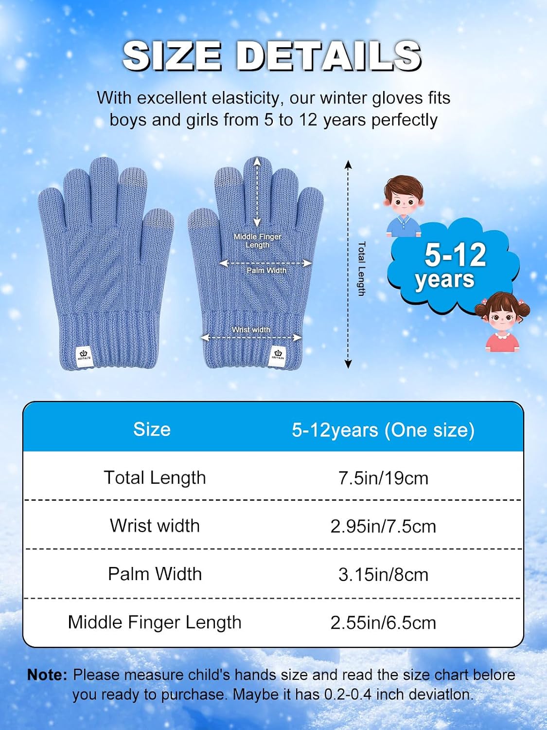 Kids Winter Gloves for Boys Girls, Fleece Lining Knitted Warm Gloves Touchscreen Thermal Children Mittens