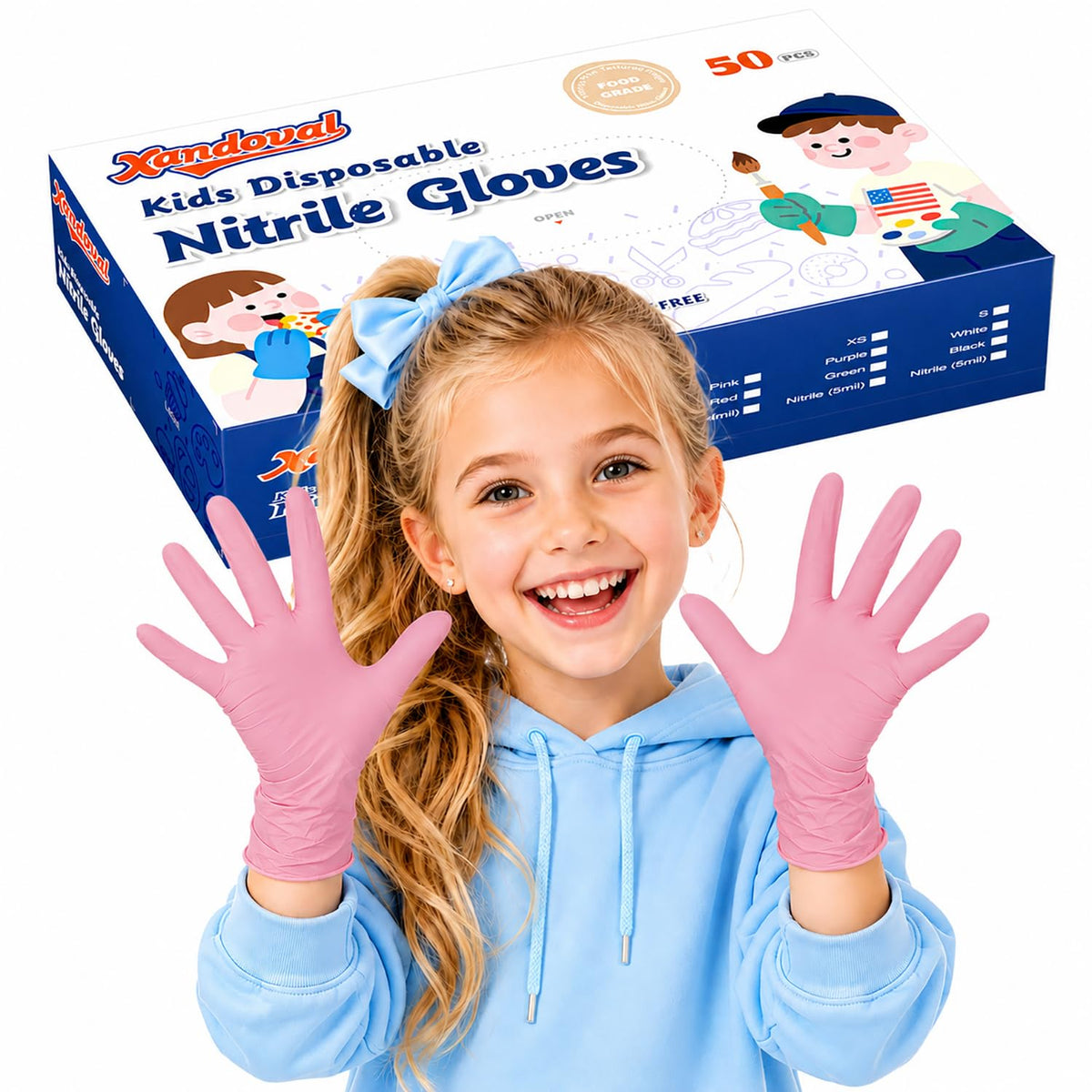 Kids Disposable Gloves, 5-Mil Safe Pink Nitrile, XS, 100Ct