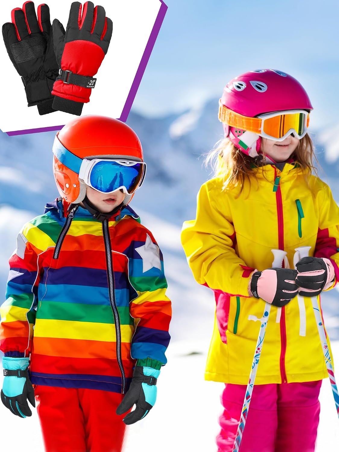 Bencailor 6 Pairs Kids Winter Snow Gloves