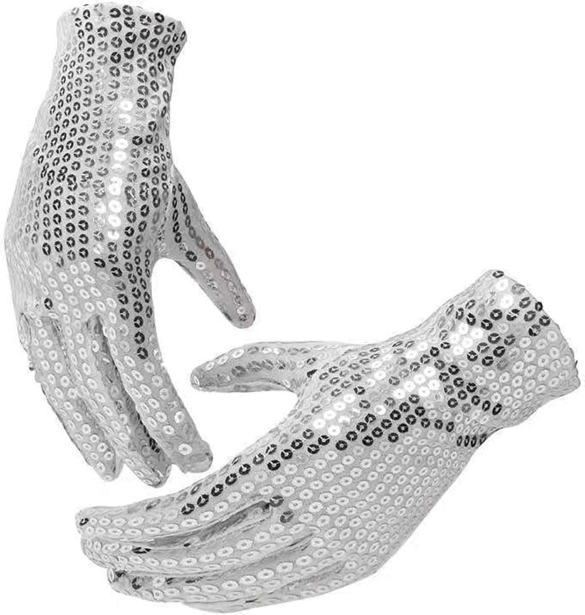 5-Pcs Silver Sequin Costume Set, Hat, Bow Tie, Necktie, Gloves, Suspenders