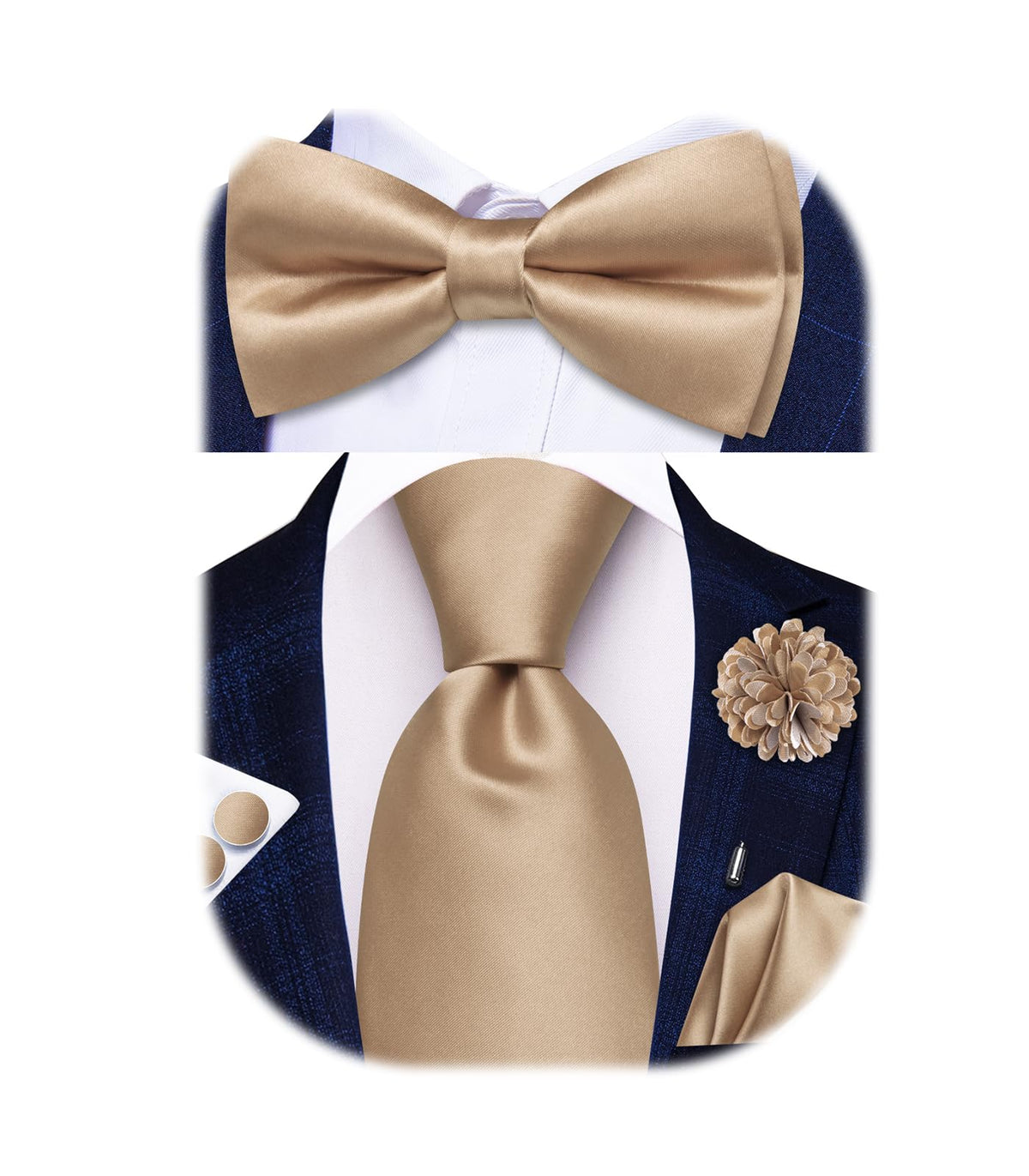 5Pcs Mens Solid Tie Satin Bowtie Lapel Pin Handkerchief Cufflink