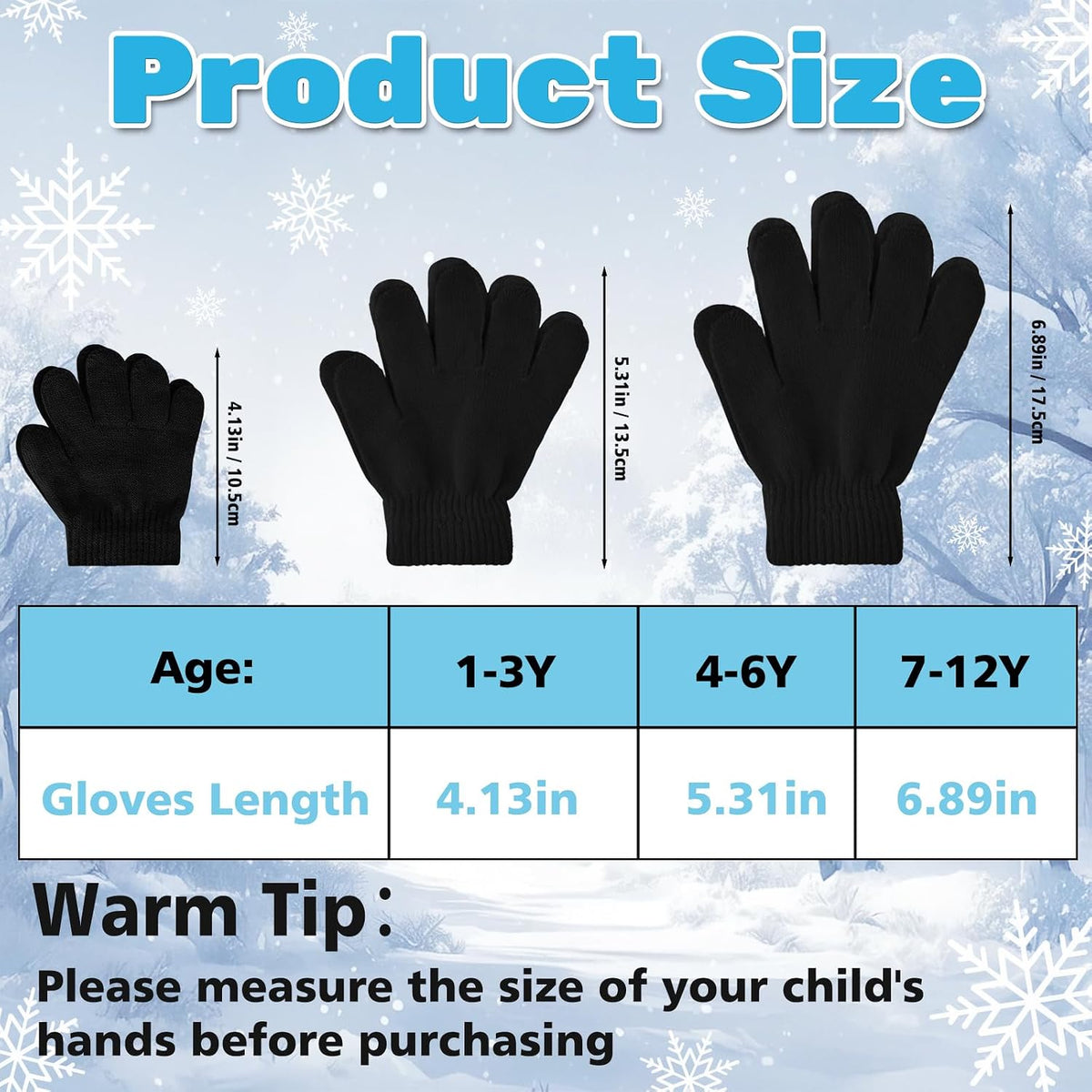 Coopay 12/24/48/100 Pairs Kids Winter Magic Gloves, Stretchy Full Finger Bulk Children Knitted Gloves for Boys Girls Student
