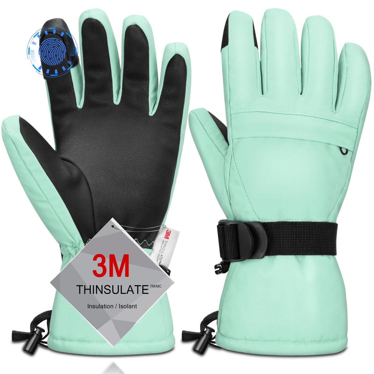 Ski Gloves,Snow Gloves Waterproof Winter Warm Cold Weather Touchscreen Gloves for Parent& Child Kids Skiing,Snowboarding
