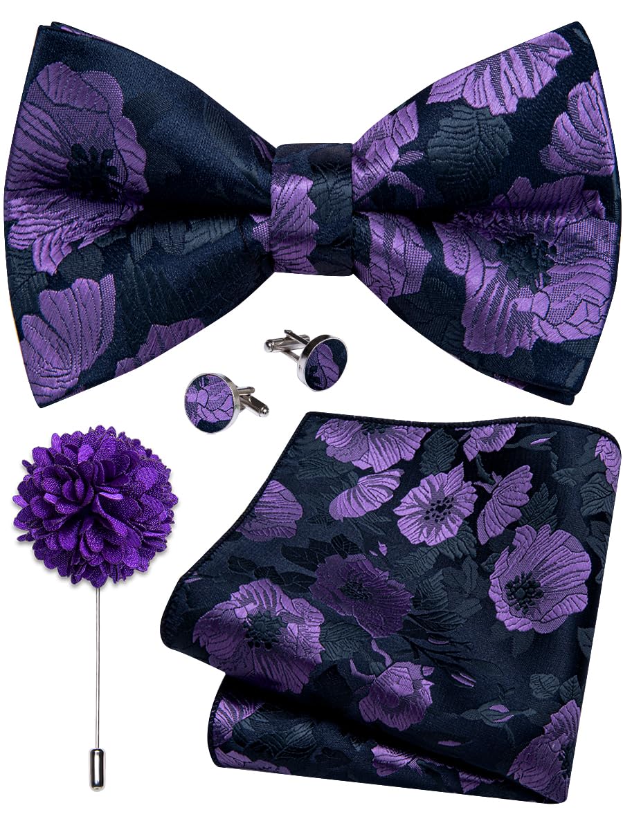 YourTies Silk Bow Ties for Men Pre-Tied Adjustable Paisley Bowtie Set
