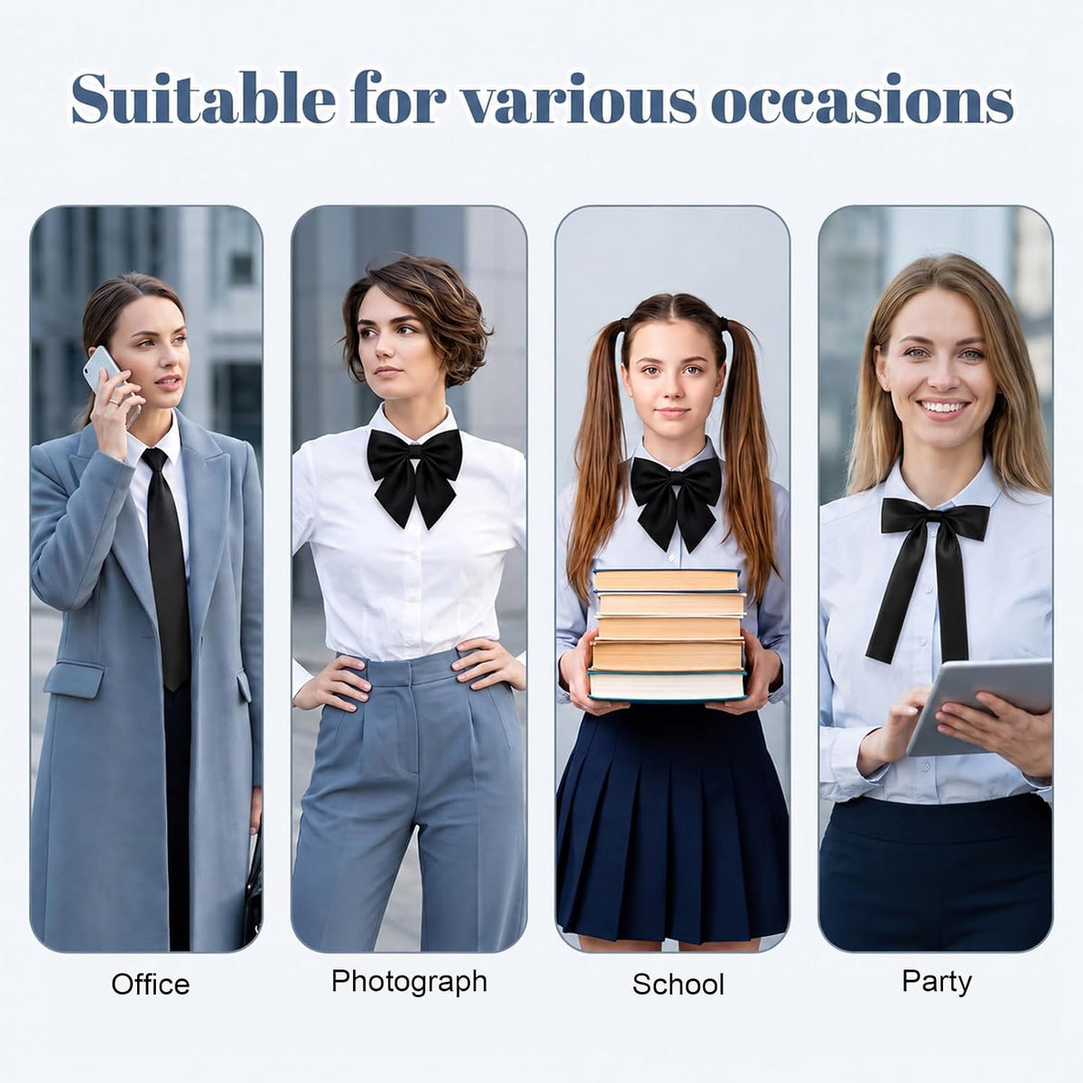 3 Pcs Black Tie for Women,Black Bow Tie for Women Accessories Shirt