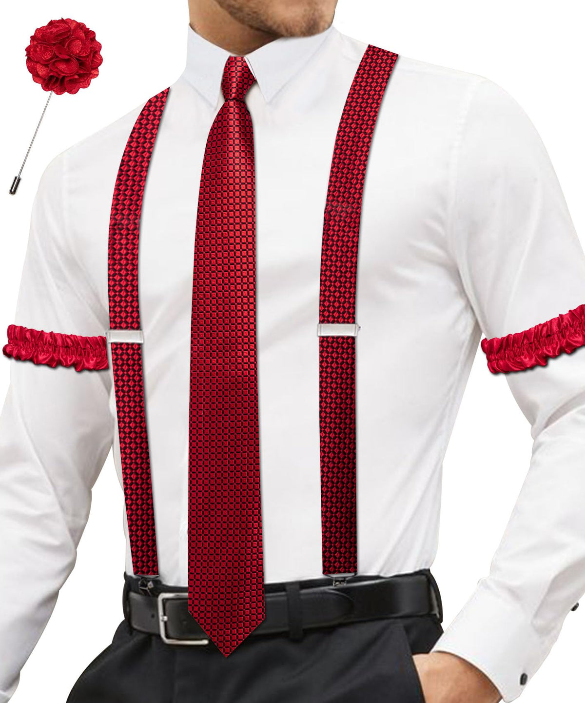 YOHOWA Suspenders for Men Tie Bowtie Set Adjustable Brace Handkerchief Cufflinks Strong Clip Elastic Band Wedding Party