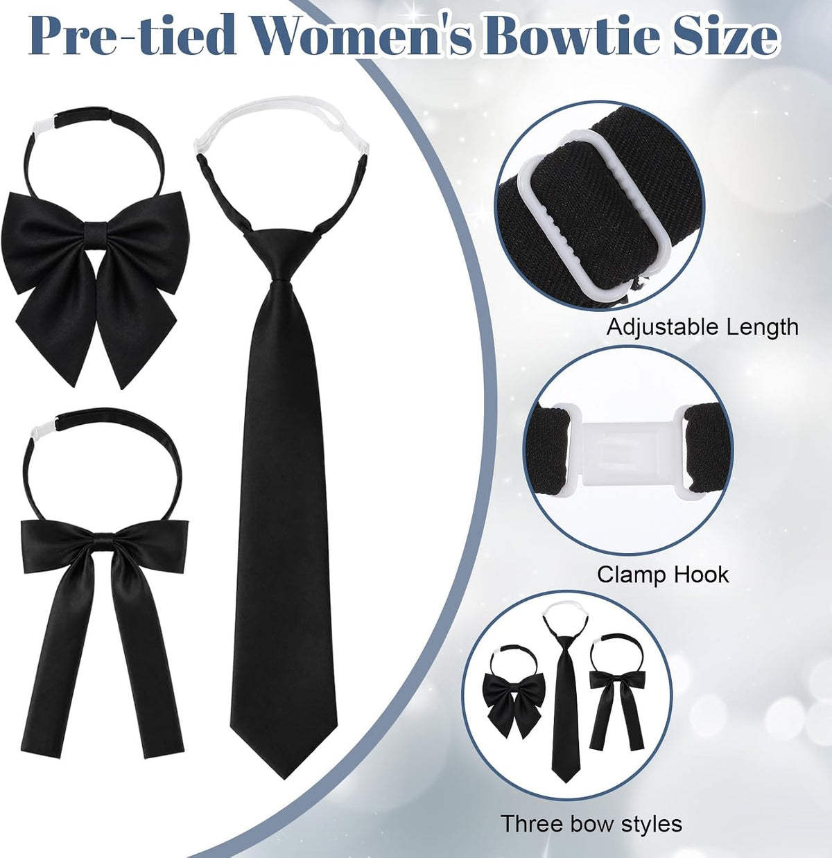 3 Pcs Black Tie for Women,Black Bow Tie for Women Accessories Shirt