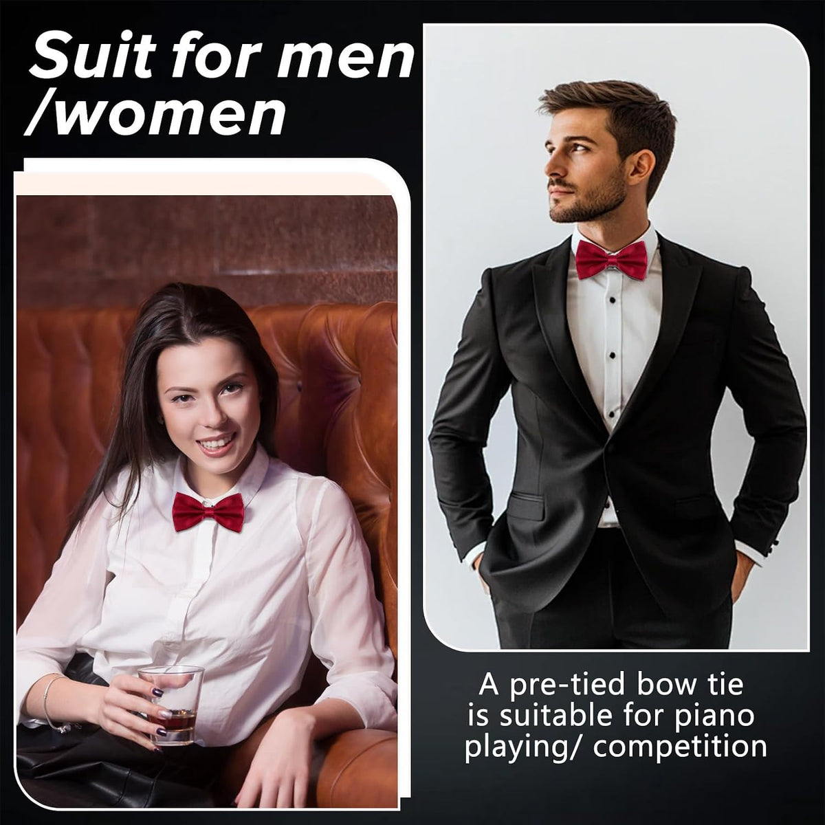 Mabor 2Pcs Bow Tie Adjustable Pre-tied Necktie for Men Boys Classic Pre Tied Neck Ties for Graduation Wedding Costume Party