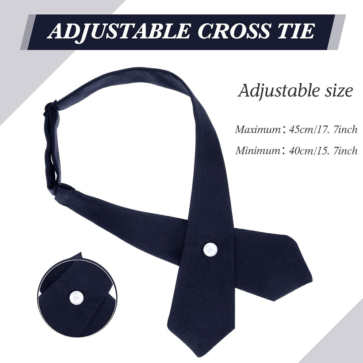 Tarpop 3 Pcs Girls Uniform Cross Tie Adjustable Navy Blue for School