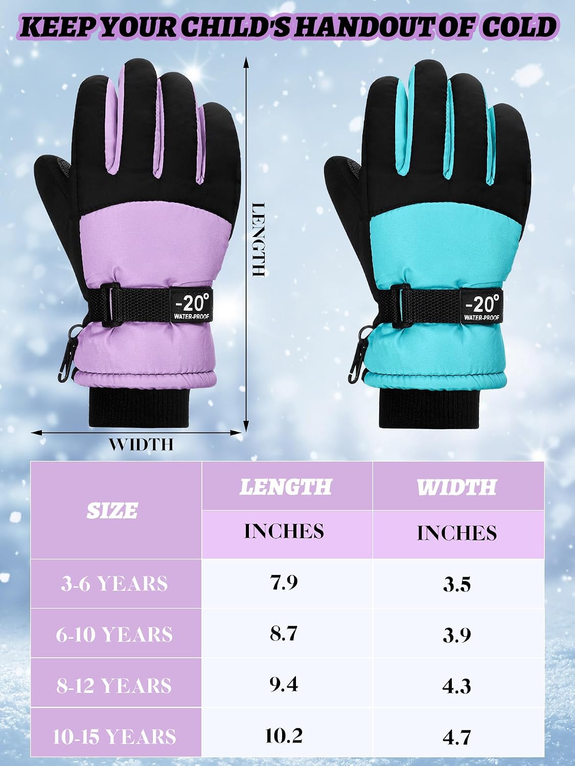 SATINIOR 2 Pair Kids Waterproof Winter Gloves