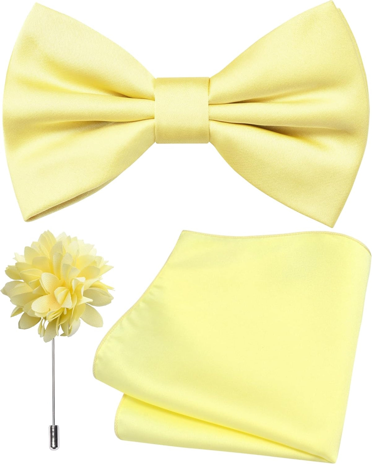 Branduce Solid Color Pre-tied Bow Tie and Pocket Square Lapel Pin Set for Men