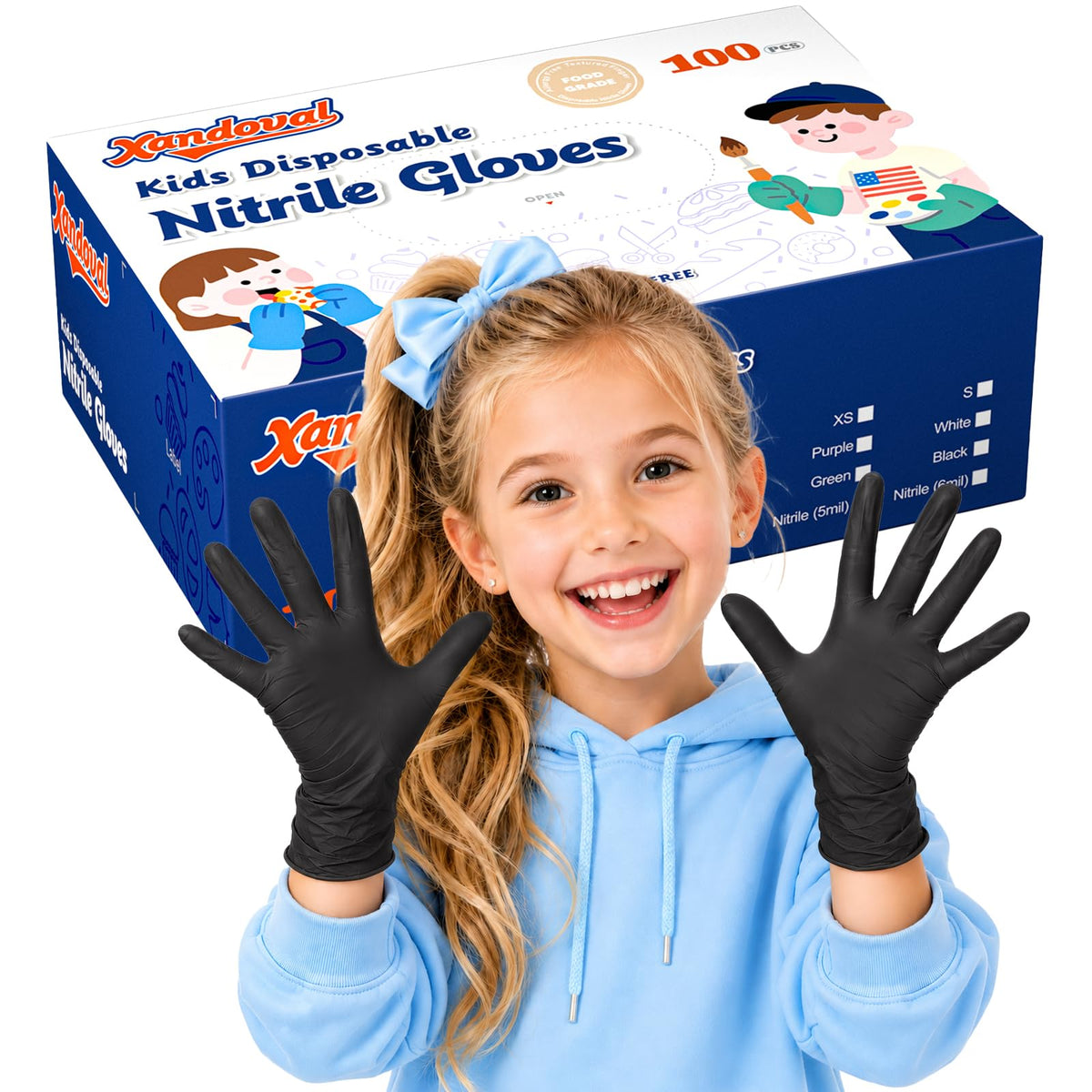 Kids Disposable Gloves, 5-Mil Safe Black Nitrile, Small, 50Ct