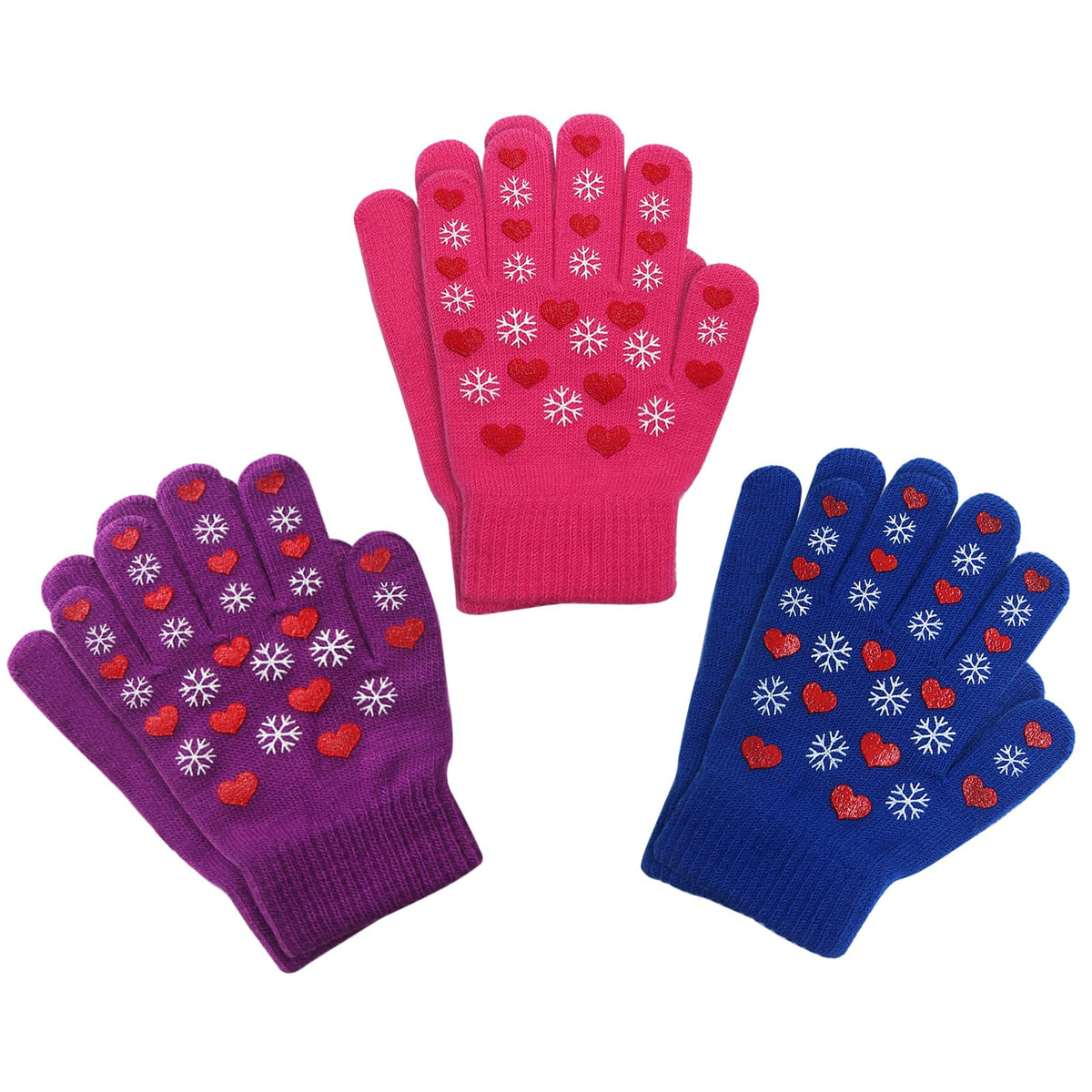Evridwear Boys Girls Magic Stretch Gripper Gloves 3 Pair Pack Assortment, Kids One Size Winter Warm Gloves Children