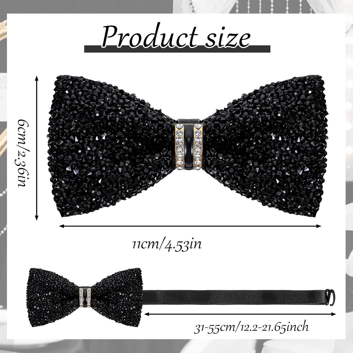 Ymapinc Rhinestone Bow Tie, Sparkly Bow Tie Adjustable
