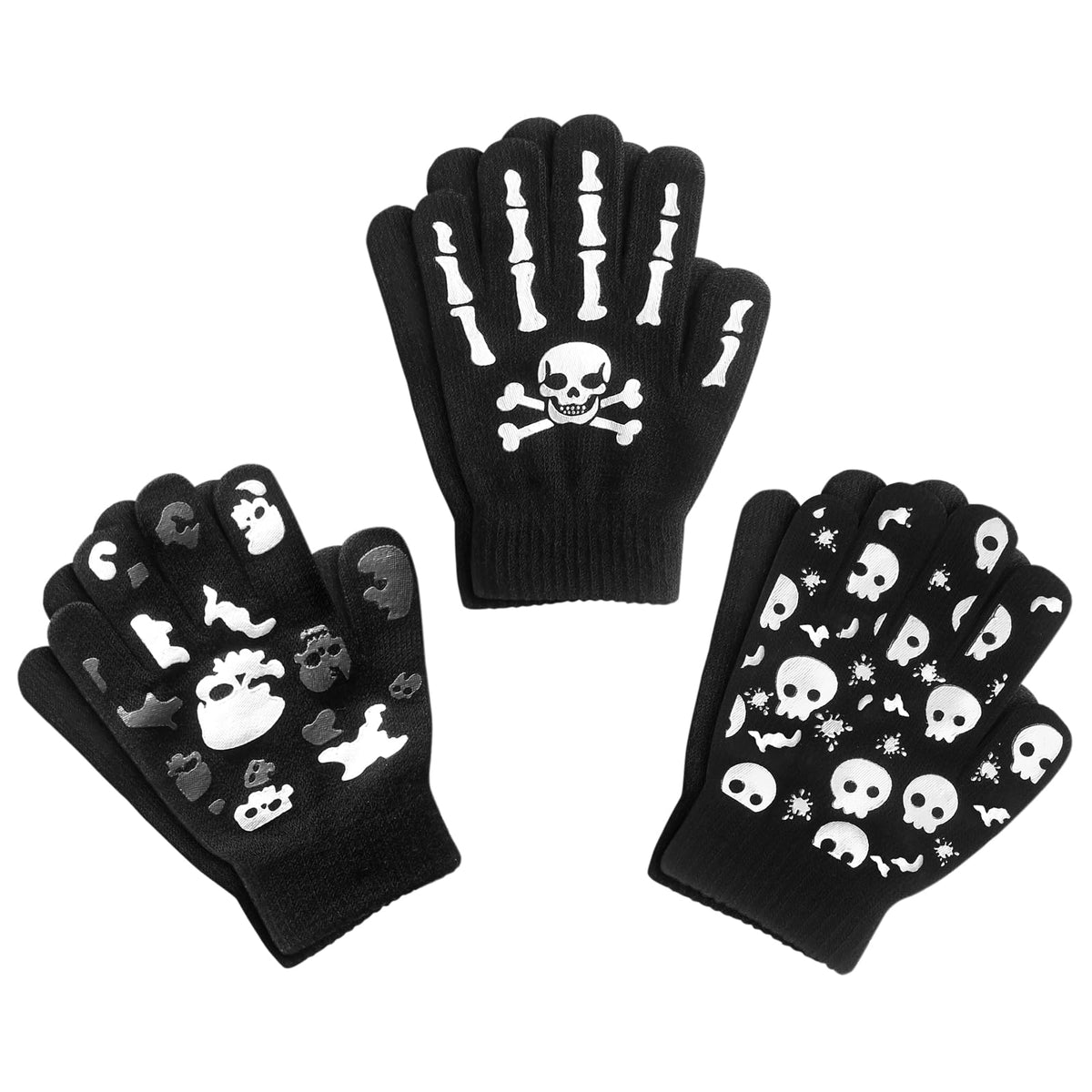 Evridwear Boys Girls Magic Stretch Gripper Gloves 3 Pair Pack Assortment, Kids One Size Winter Warm Gloves Children