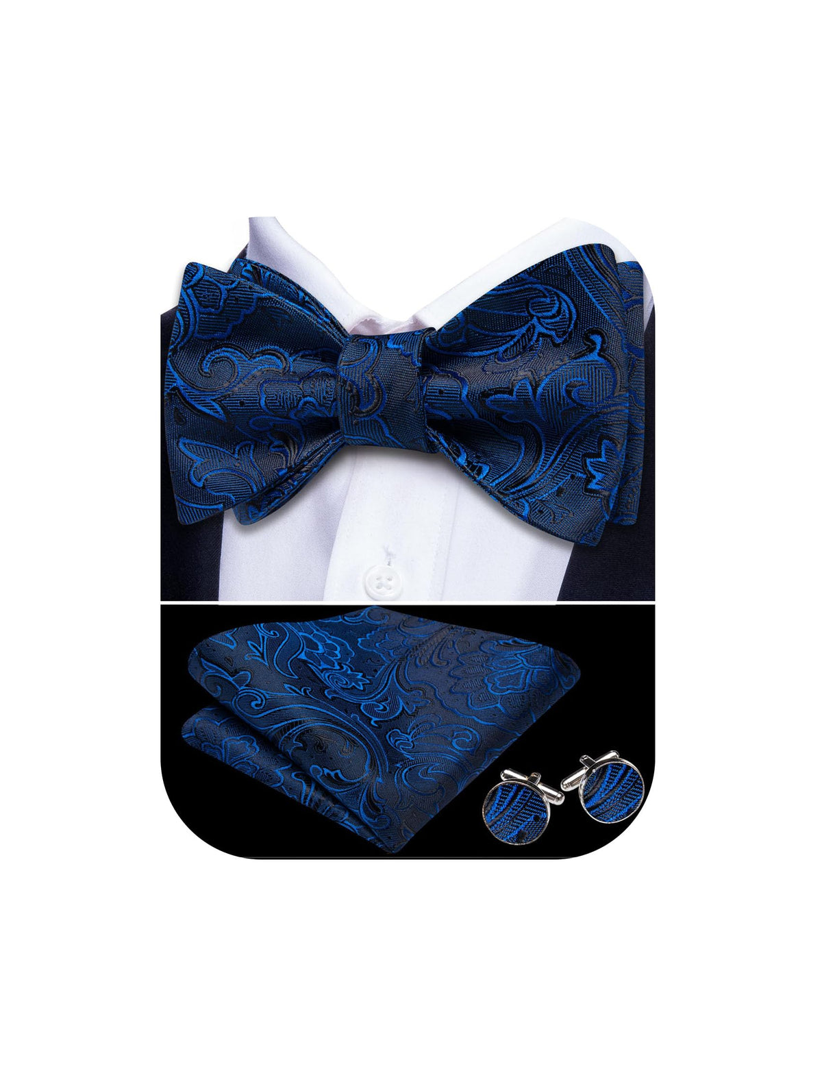 YOHOWA Bow Ties for Men Paisley Self Tie Bowtie Pocket Square Cufflinks Set