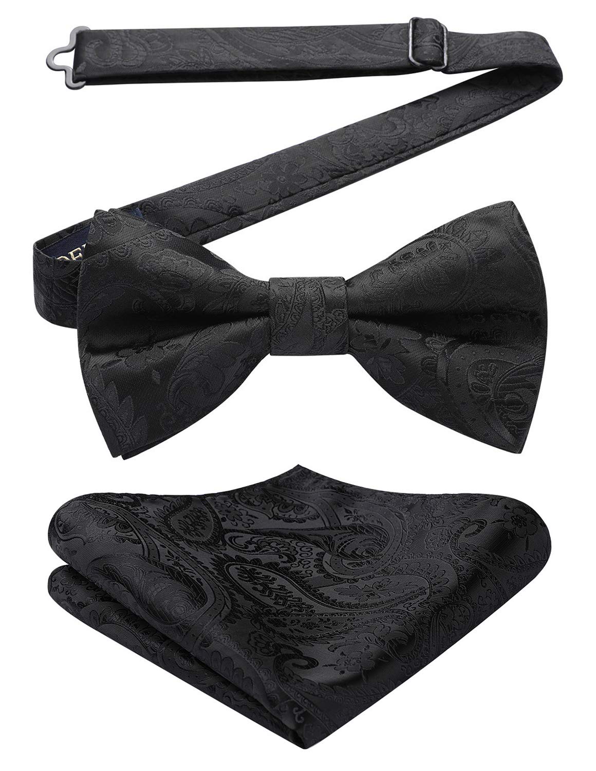 HISDERN Bow Ties for Men Paisley Floral Pre-tied Bowtie Pocket Square Set Men's Formal Bow Ties Wedding Party