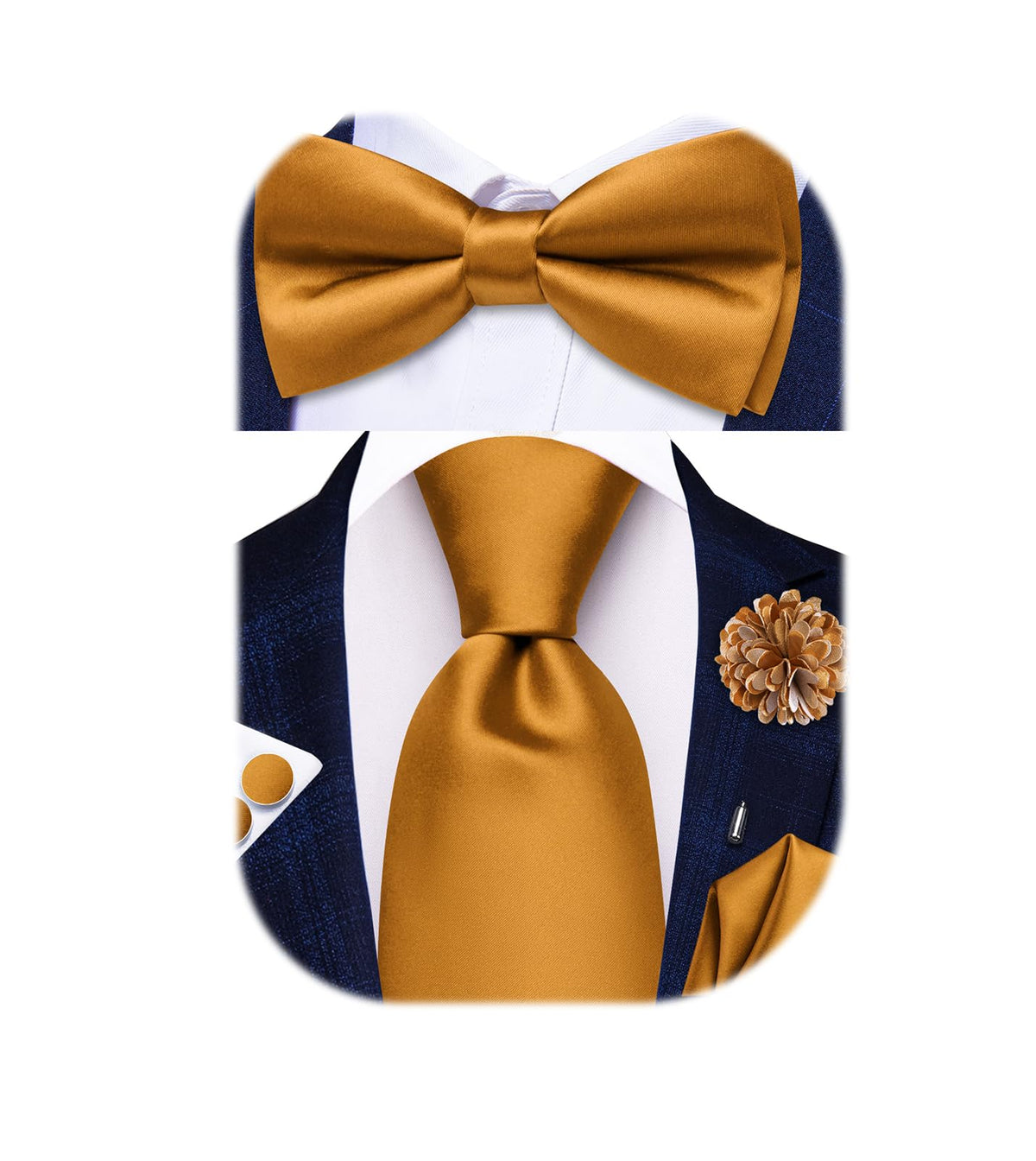 5Pcs Mens Solid Tie Satin Bowtie Lapel Pin Handkerchief Cufflink