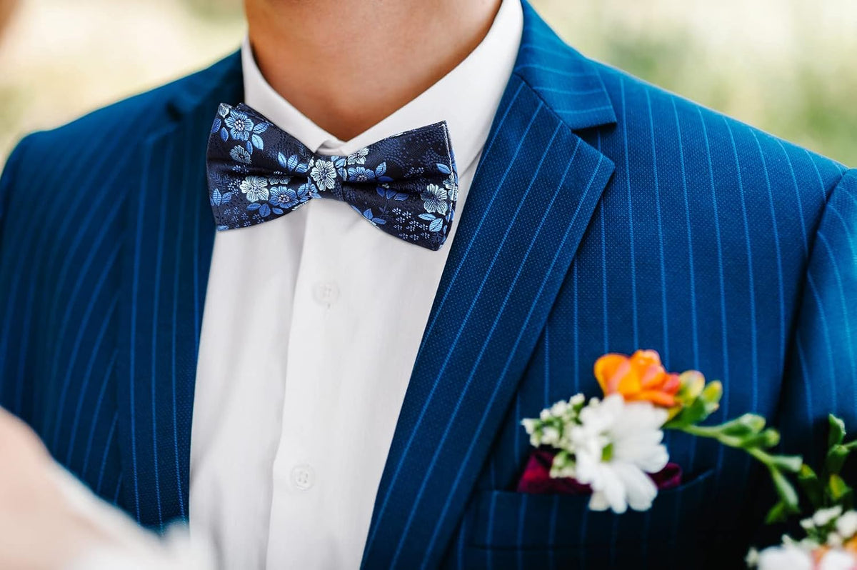 HISDERN Bow Ties for Men Paisley Floral Pre-tied Bowtie Pocket Square Set Men's Formal Bow Ties Wedding Party