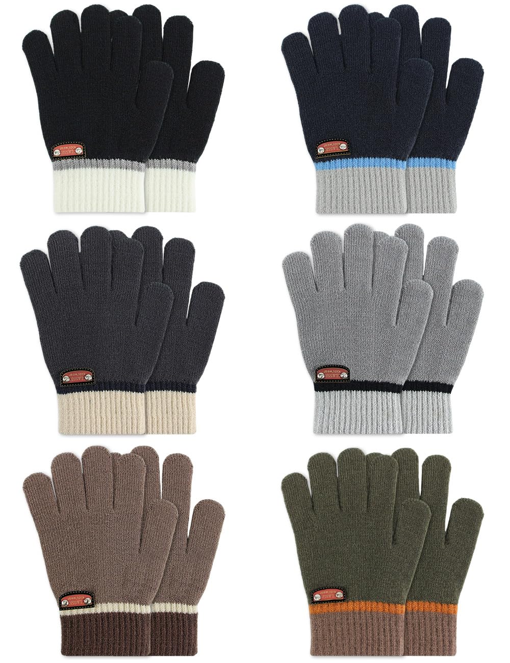 6 Pairs of Kids Gloves Knitted Wool Gloves Children Full Fingers Stretchy Warm Mittens for Boys Girls