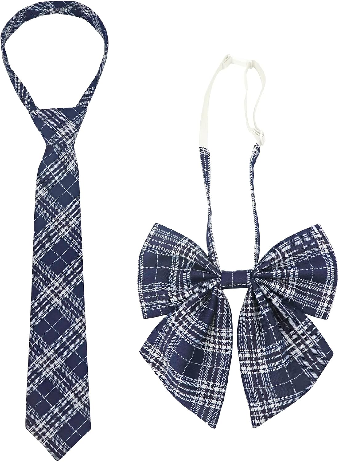 PROCOS 2 Pcs Necktie Bow Tie Unisex Uniform Adjustable Plaid Tartan Bow Tie Necktie Set Cosplay Costume