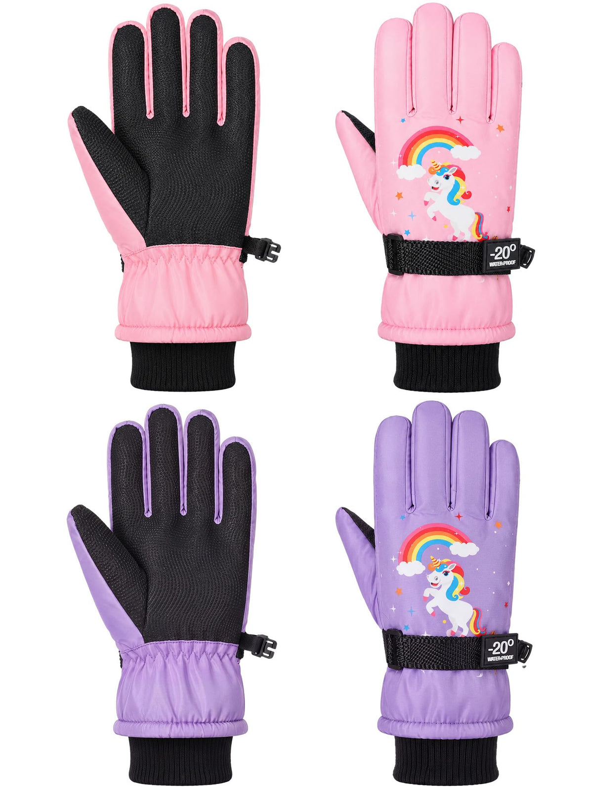 Hicarer 2 Pairs Kids Waterproof Winter Snow Gloves