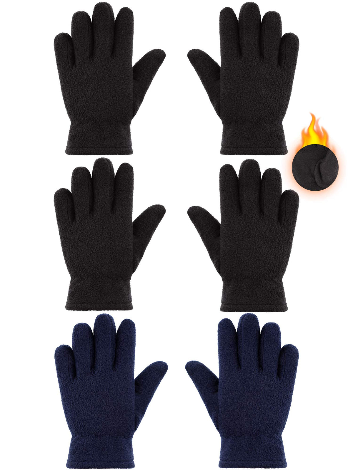 SATINIOR 3Pairs Winter Gloves for Kids, Soft Snow Fleece Glove, 5-12 Year