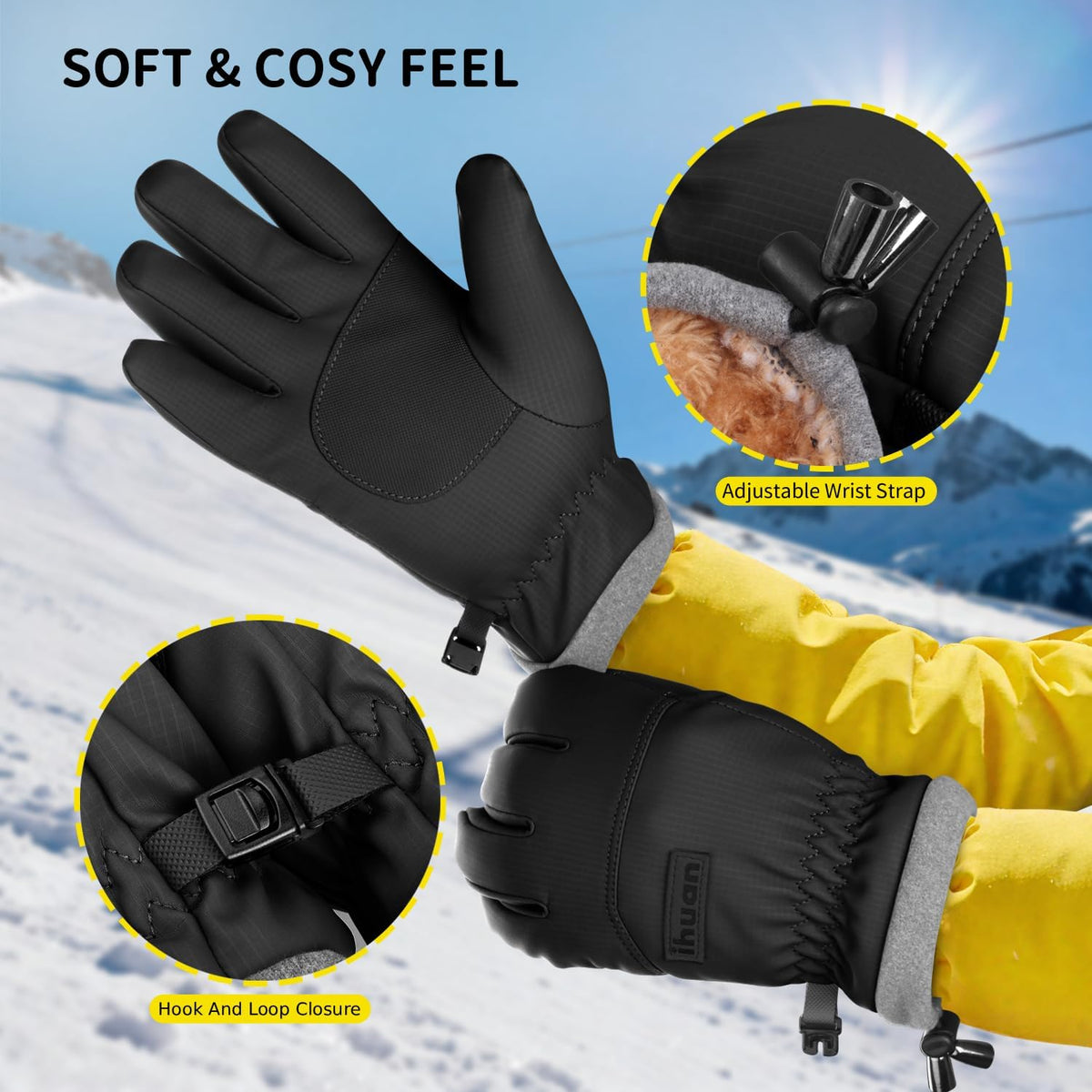ihuan Kids Winter Waterproof Ski Gloves, Snowboarding Touchscreen Snow Cycling Running Gloves for Boys Girls