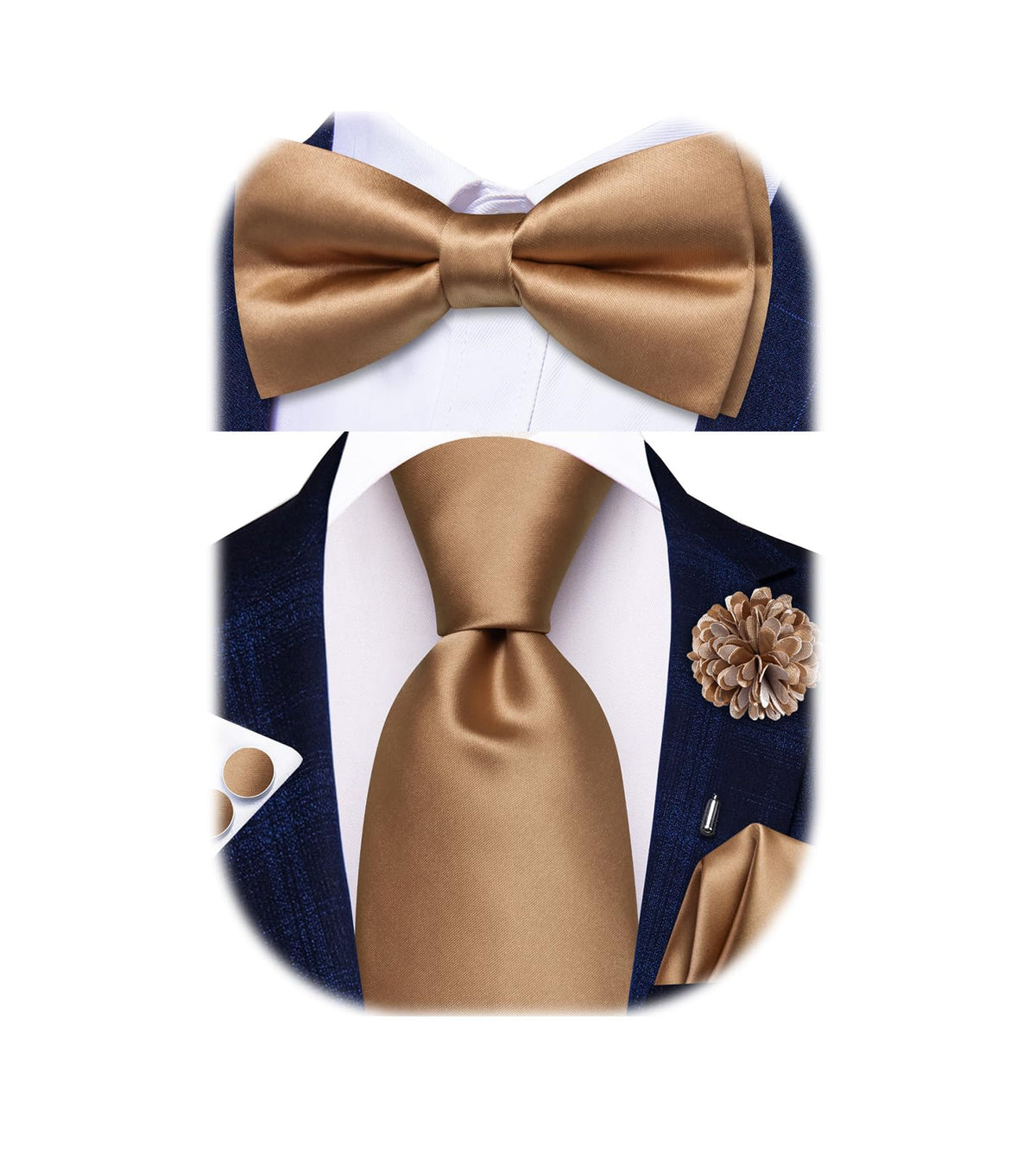 5Pcs Mens Solid Tie Satin Bowtie Lapel Pin Handkerchief Cufflink