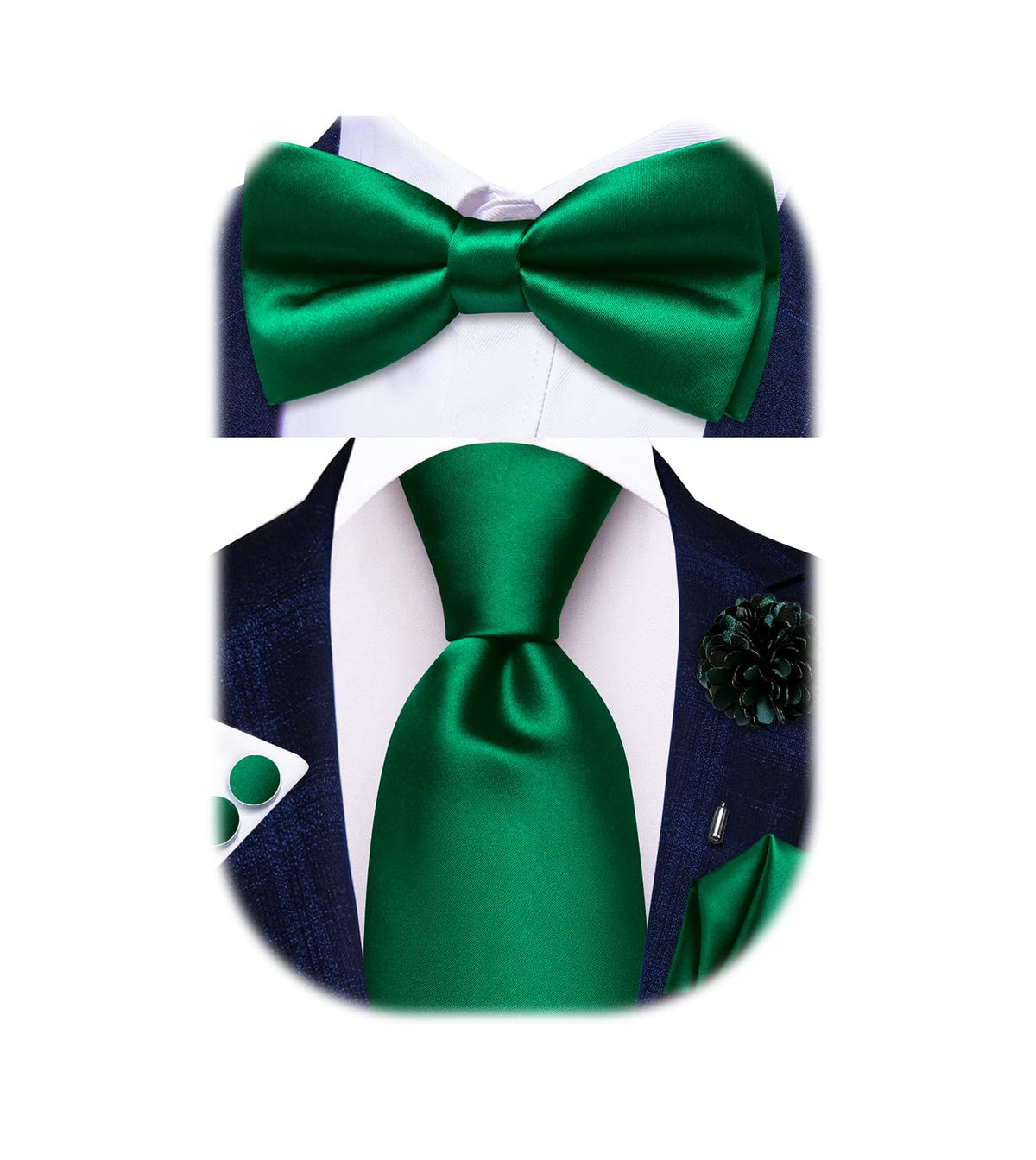 5Pcs Mens Solid Tie Satin Bowtie Lapel Pin Handkerchief Cufflink