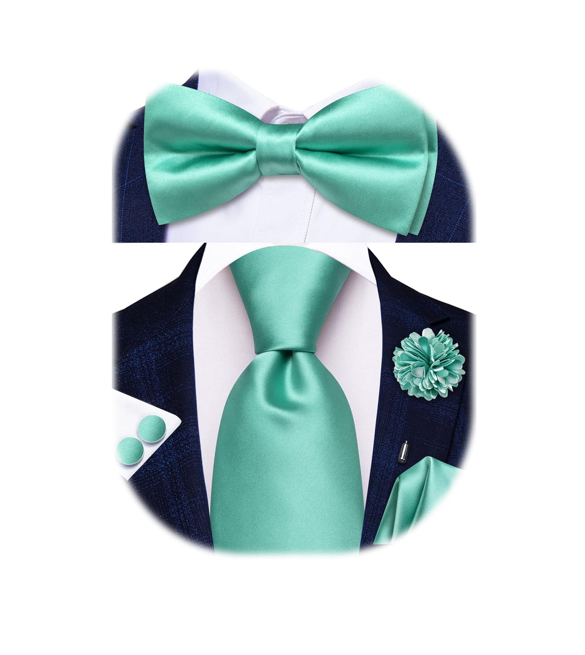 5Pcs Mens Solid Tie Satin Bowtie Lapel Pin Handkerchief Cufflink
