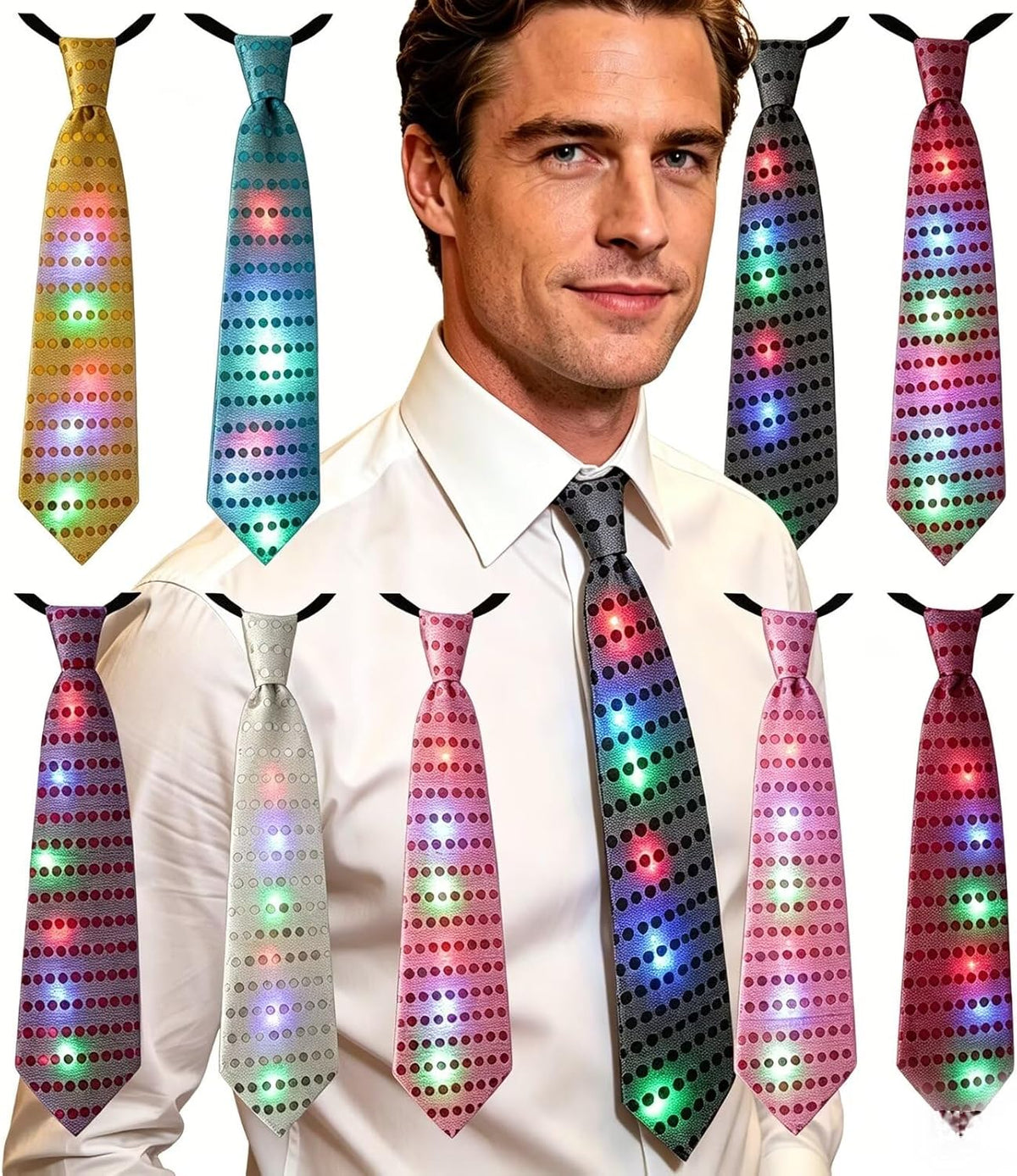 LED Sequin Necktie Electric Bright Light Up Men's Bow Ties Women Kids Flashing Bowties Glow Party Rave Festival School