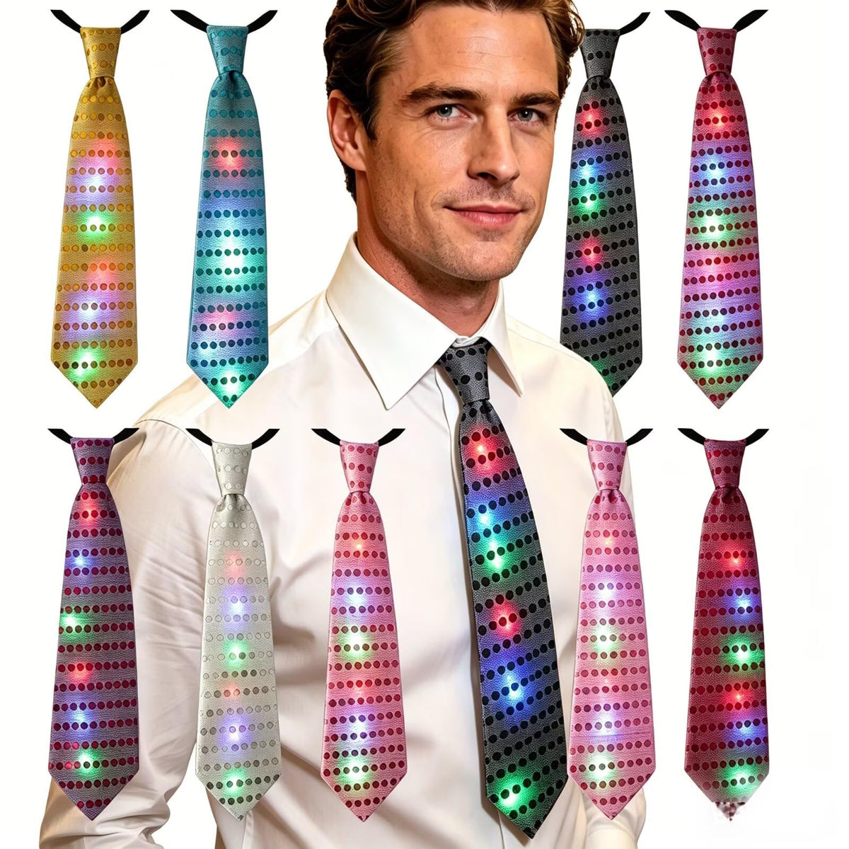 LED Sequin Necktie Electric Bright Light Up Men's Bow Ties Women Kids Flashing Bowties Glow Party Rave Festival School