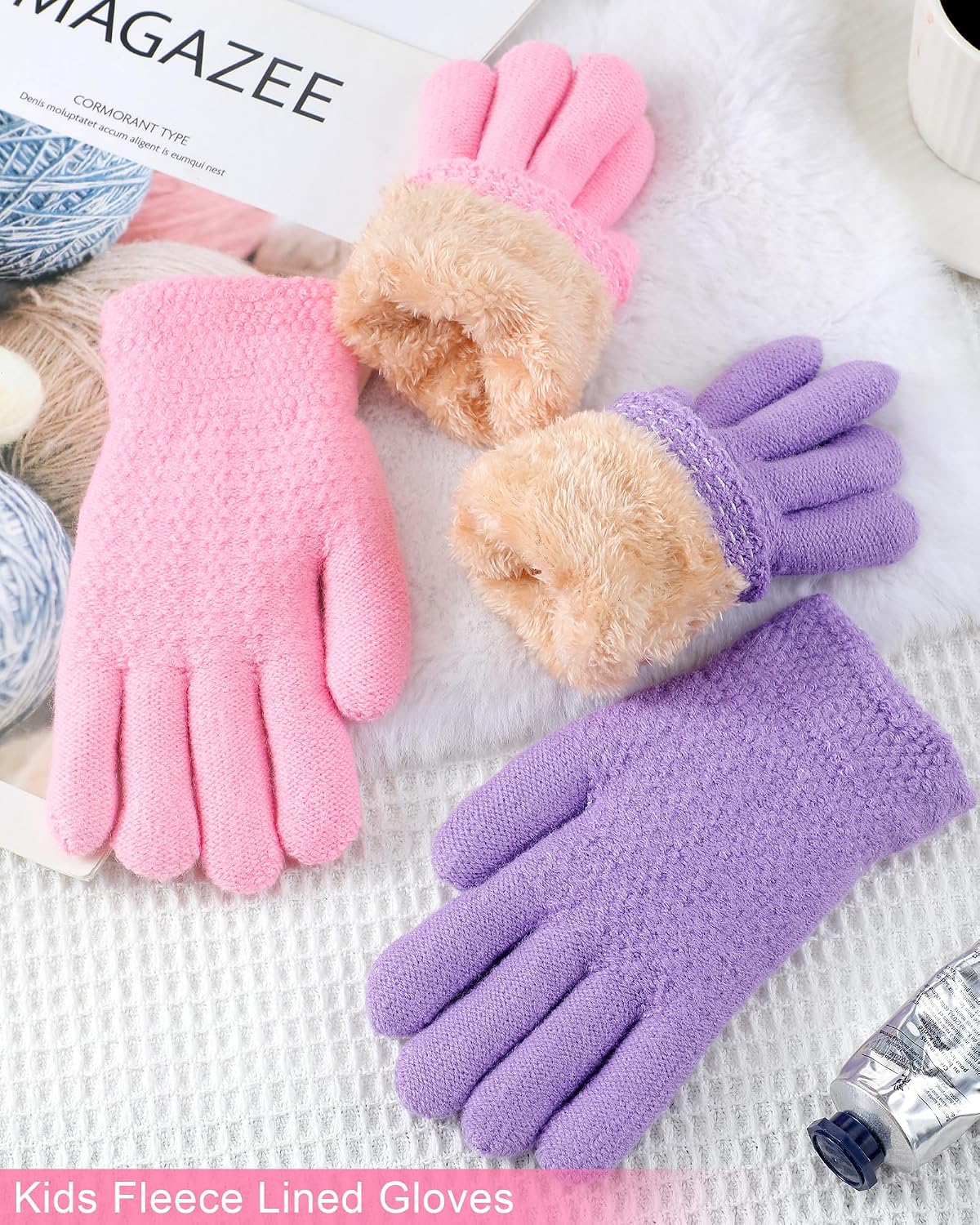 Chuarry 2 Pairs Kids Fleece Lined Gloves