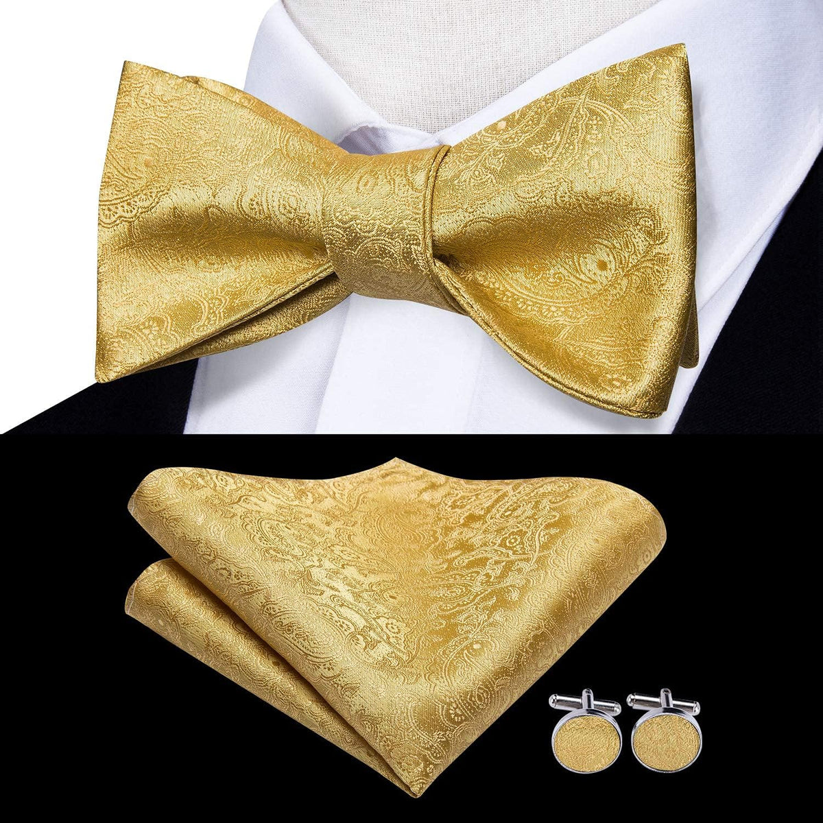 5Pcs Mens Solid Tie Satin Bowtie Lapel Pin Handkerchief Cufflink